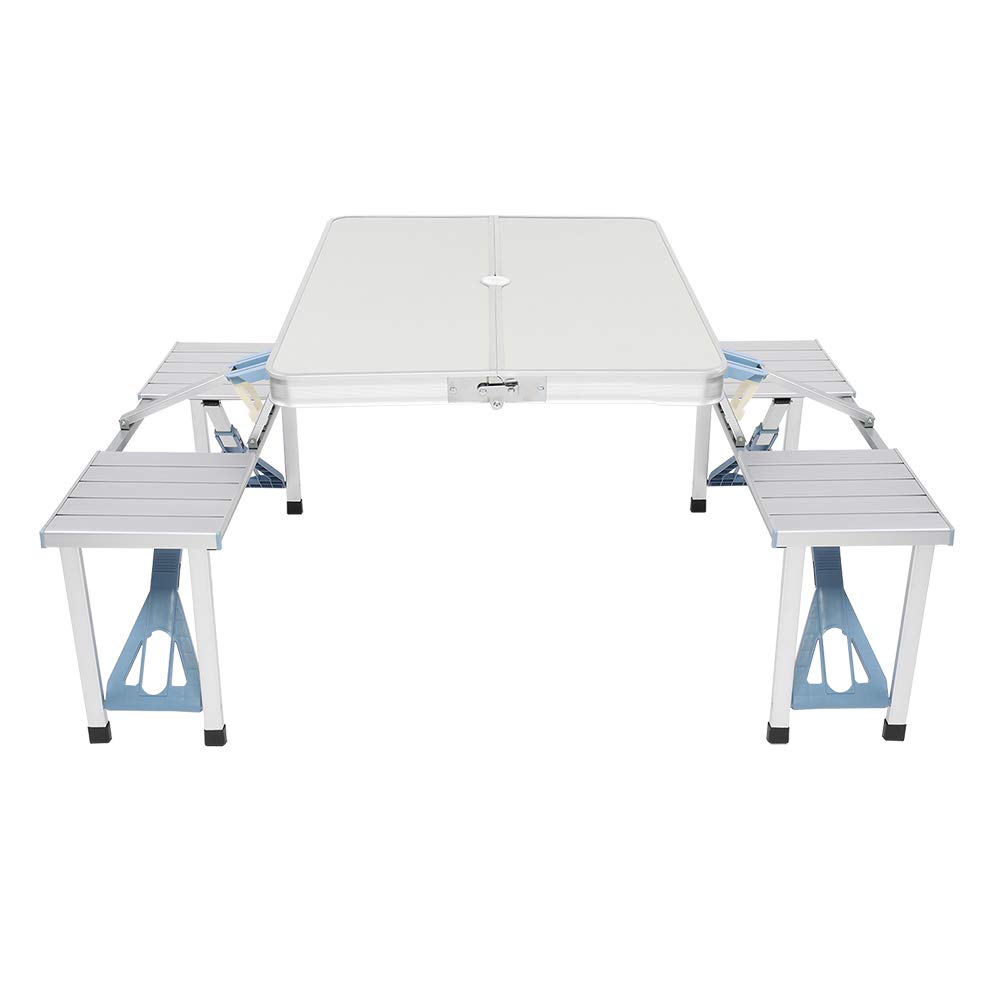 GOUDA Folding Table 6ft King Size (180x120x82cm) - Portable Camping Picnic Desk for Indoor & Outdoor Use, BBQ, Parties - Includes 1 Table & Chair (White) | Perfect for Camping Trips, Backyard Gatherings and Tailgating Events