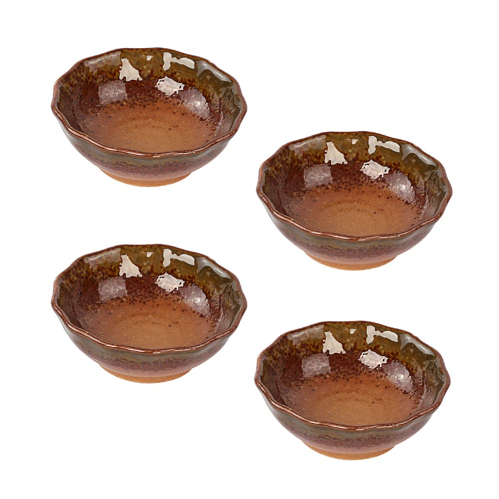4-Inch Retro Floral Porcelain Side Dish Bowls - Set of 4 for Soy Sauce, Seasonings & Dipping (Black/Grey/Brown) | Perfect for Sushi, Dumplings & Asian Cuisine