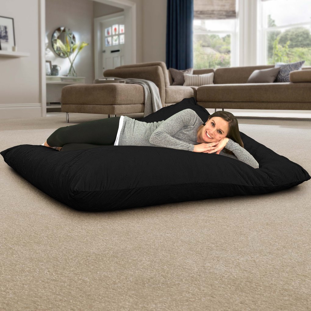 ULTIMATE SACK Oversized Bean Bag Chair - Black Suede Floor Pillow for Living Room, Bedroom & Dorm | Comfy Lounge Furniture for Reading, Gaming & Relaxing