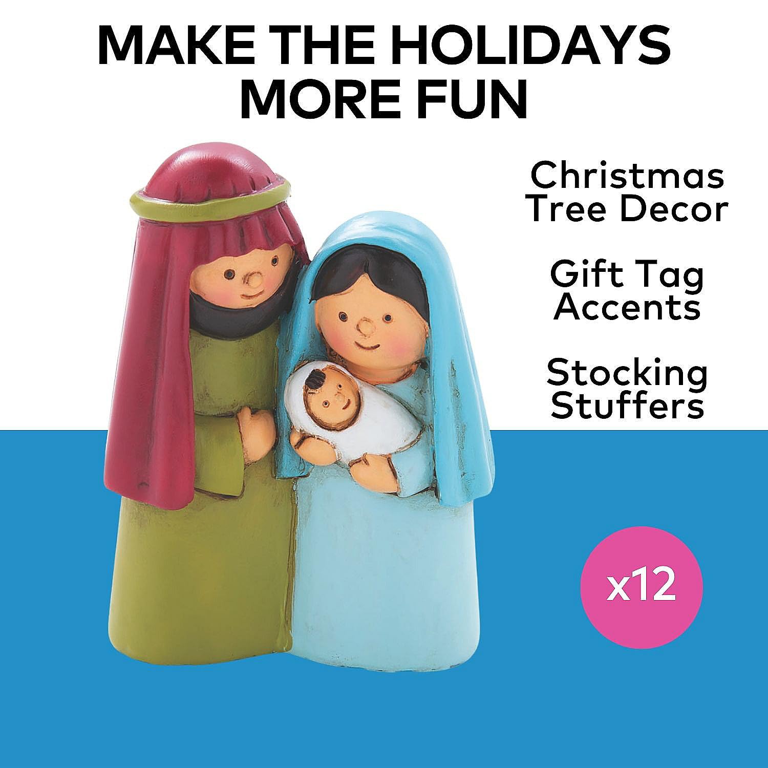 Fun Express Tiny Holy Family Figurines - 12 Piece Nativity Set for Christmas Home Decor, Gift, Tabletop Display & Holiday Centerpiece