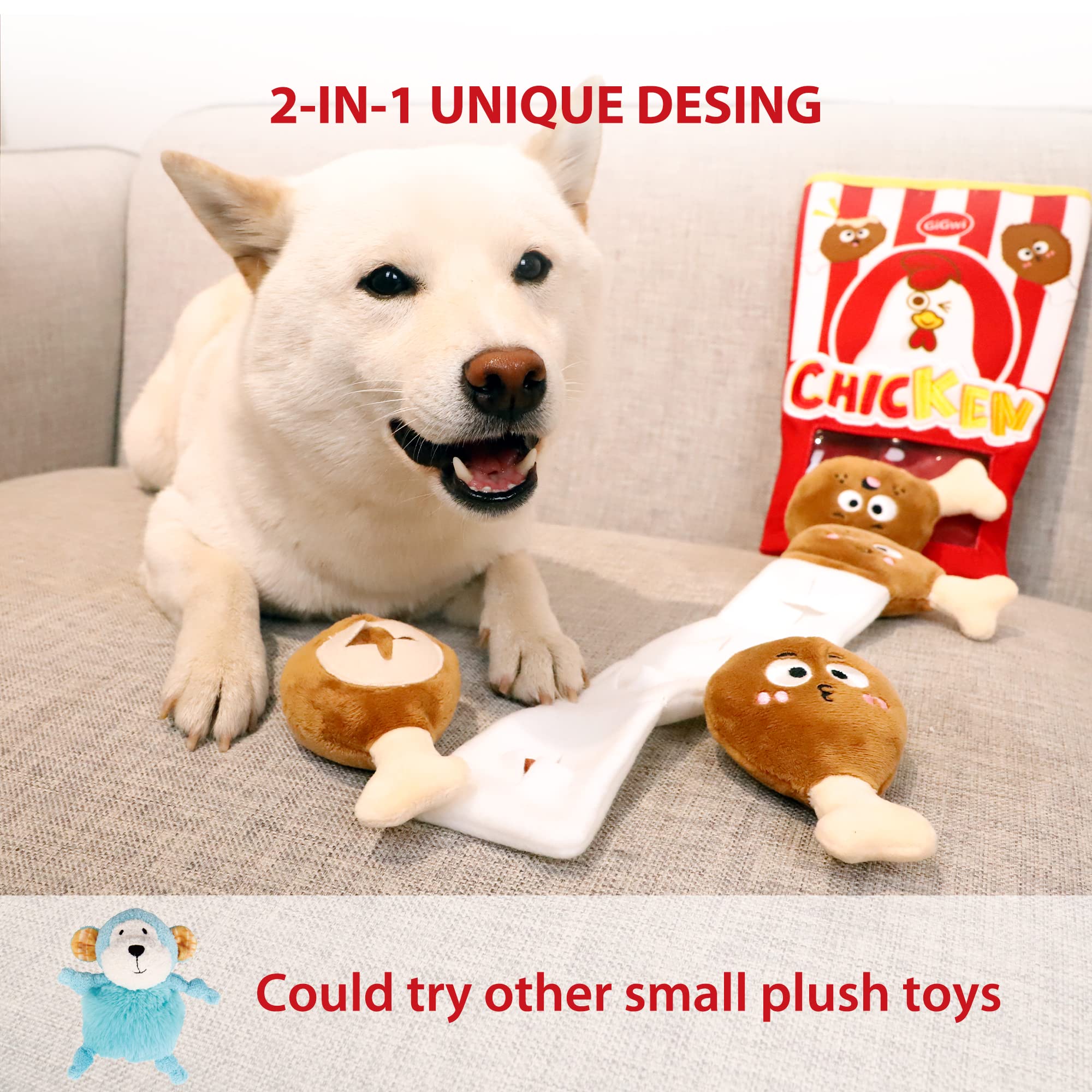 Gigwi Interactive Squeaky Dog Toys for Small Medium Large Dogs - Hide & Seek Puzzle Toys for IQ Training, Boredom Relief & Mental Stimulation - Funny Crinkle Dog Toy Set with Bucket - Perfect for Indoor Play, Outdoor Fetch & Training Sessions