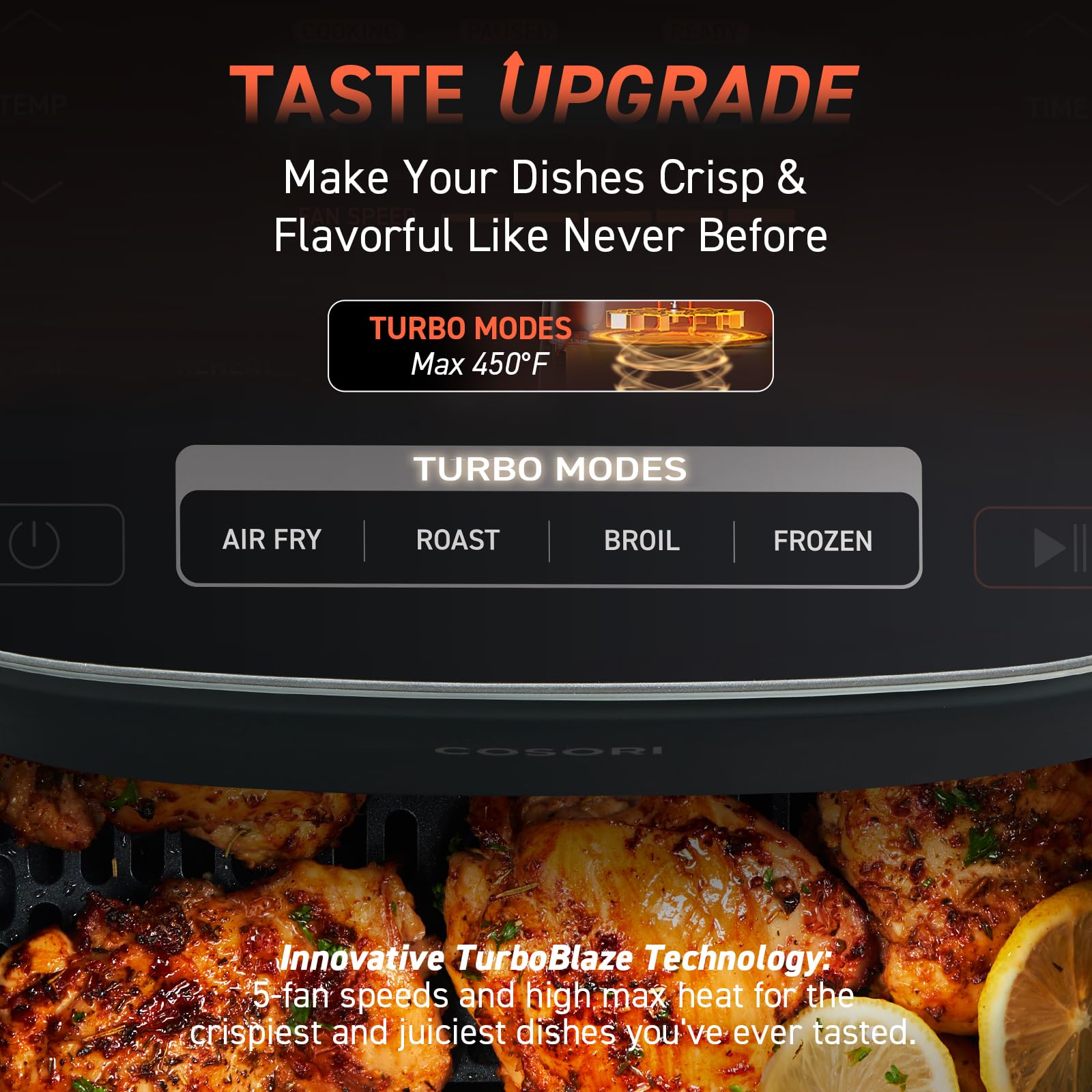 COSORI Air Fryer 6L TurboBlaze - 9-in-1 Compact Air Fryer with 5 Fan Speeds, 30°C-230°C Temperature Range, Oil-Free Cooking, Non-Stick & Dishwasher Safe Basket - Includes 110+ Recipes - Perfect for Healthy Meals, Quick Snacks & Family Dinners