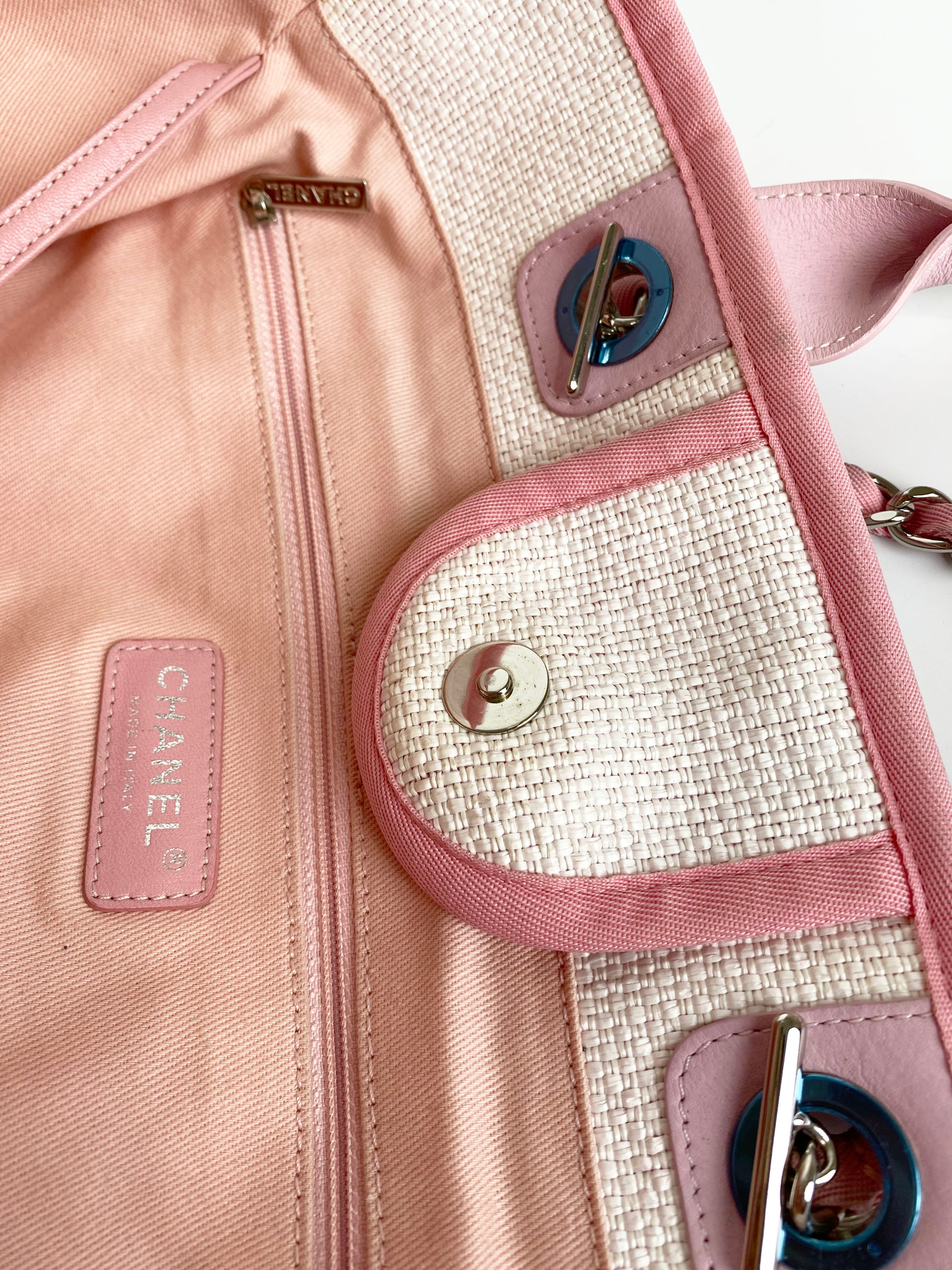 Chanel Pink & White Deauville Tote Bag - Luxury Designer Handbag for Women | Perfect for Beach, Travel & Everyday Use