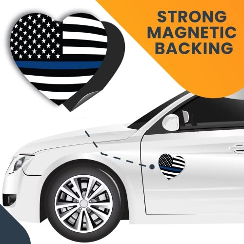Thin Blue Line American Flag Heart Magnet - 5 Inch Heavy Duty Car Magnet for Truck, SUV, Police Support Decal - Made in USA - Perfect for Showing Law Enforcement Support on Vehicles & Metal Surfaces