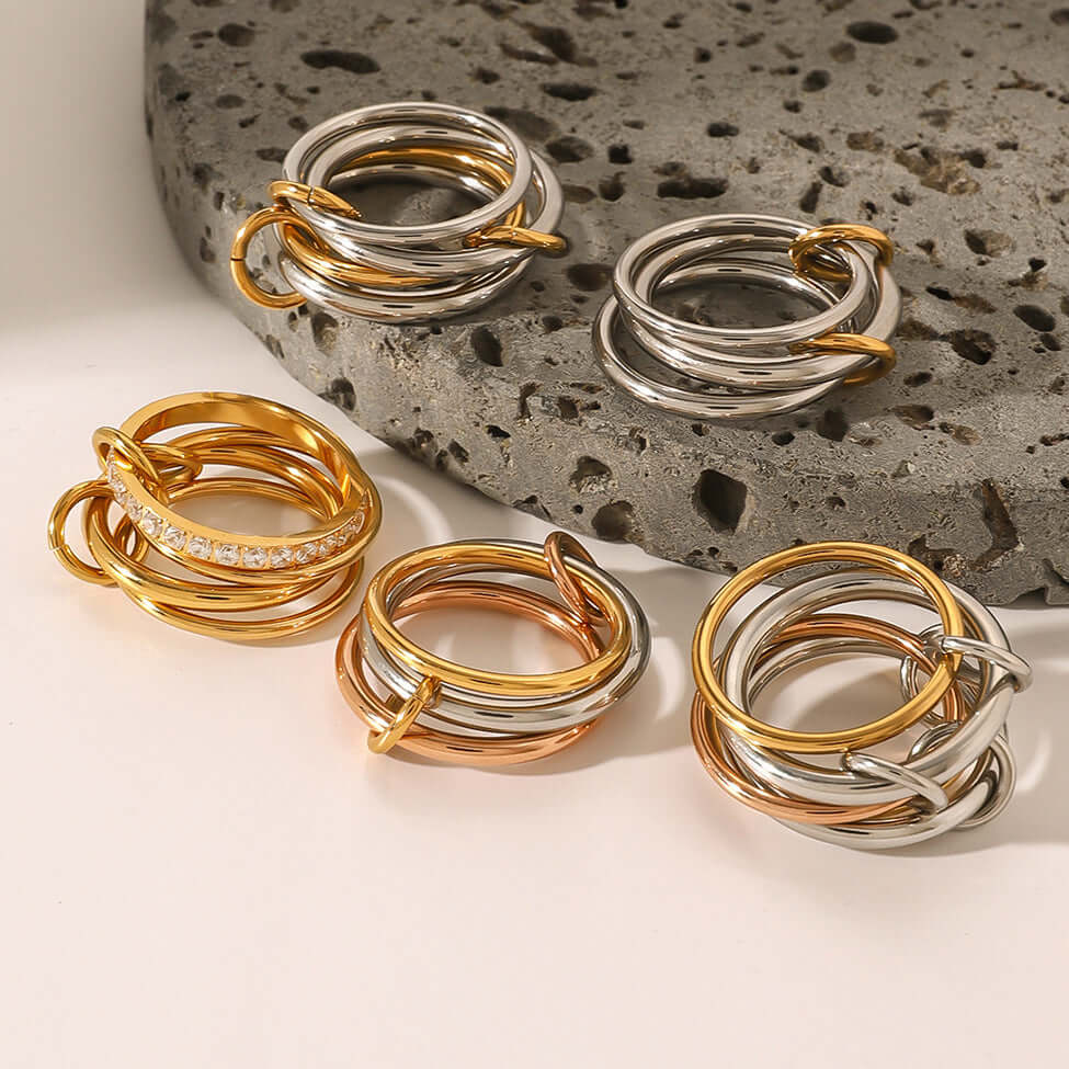Two Tone Interlocking Layered Connected Plain Ring - Stackable Minimalist Jewelry for Women | JDR007 | Perfect for Everyday Wear, Gift Giving & Special Occasions