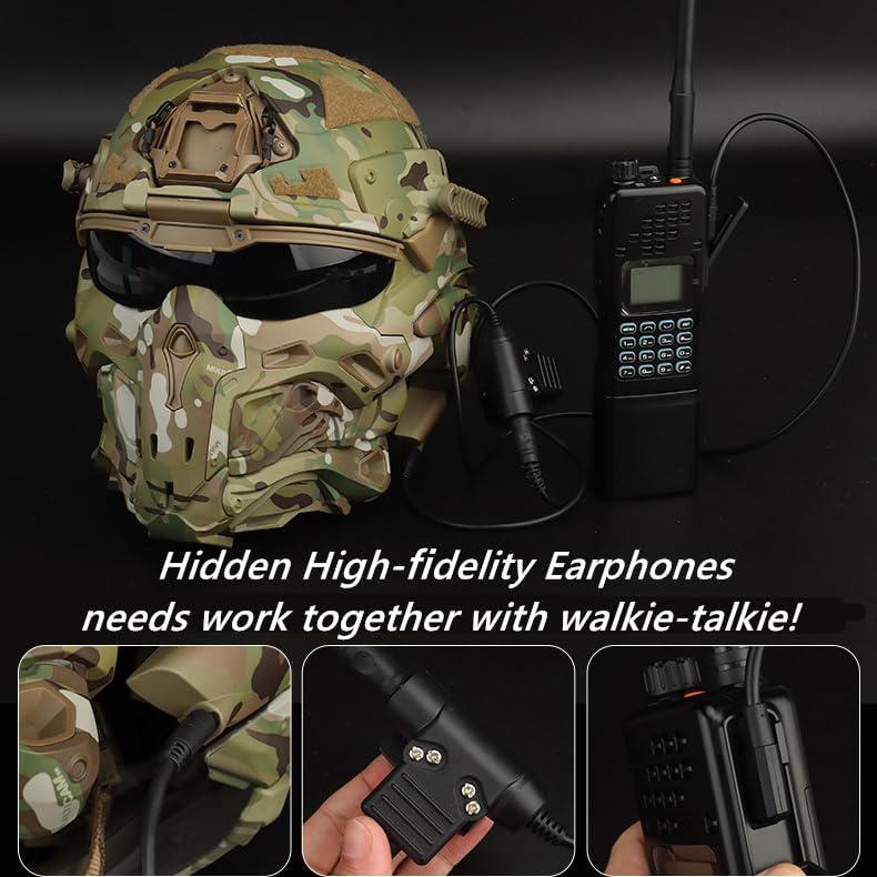 iMeshbean Tactical Airsoft Helmet with Paintball Full Face Mask - Built-in Headset, Goggles & Anti-Fog Fan - Military Style Protective Gear for Outdoor Airsoft, CS Games, Hunting & Tactical Training (Black)