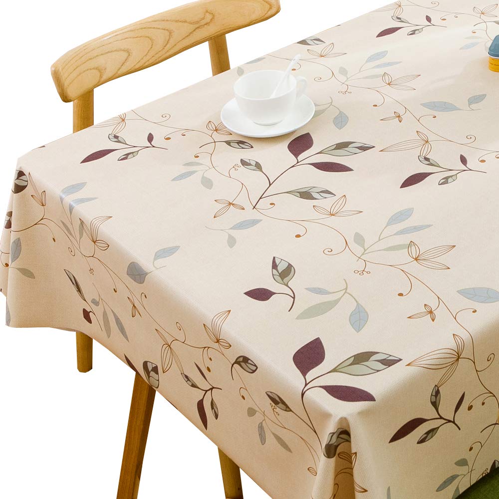 TruDelve Heavy Duty Vinyl Tablecloth - Waterproof & Wipeable PVC Table Cover for Kitchen & Dining Room - Fits 54x54 Inch Rectangle Tables (Leaves Pattern) - Perfect for Family Meals, Parties & Outdoor Dining
