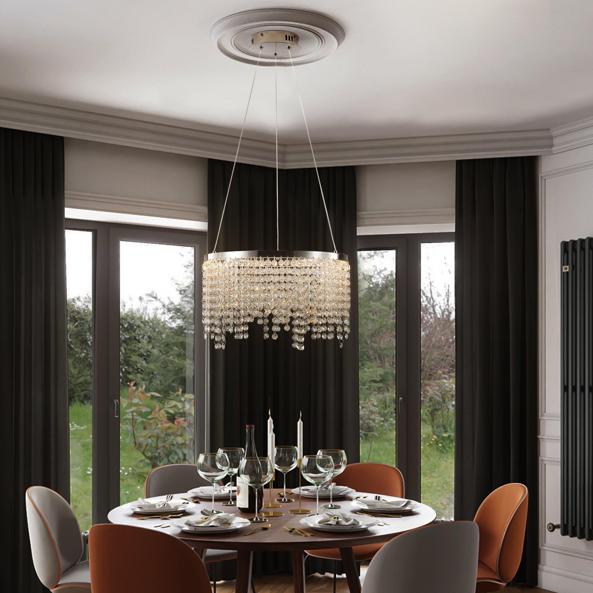 15.7 Inch Modern Crystal Chandelier - Luxury Hanging Ceiling Lamp with Elegant Pendant Design for Dining Room, Bedroom & Living Room Decor