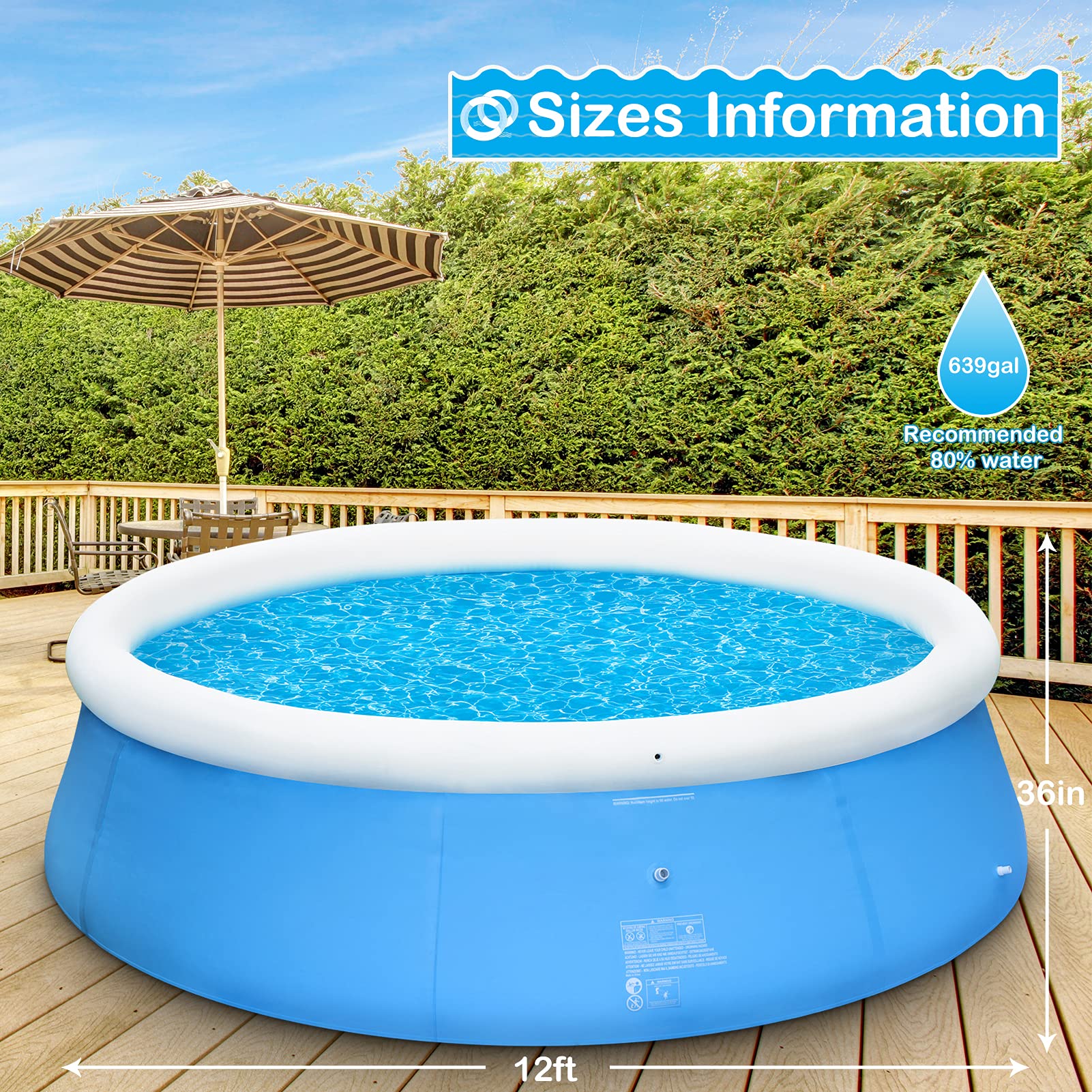 Future Way 12ft x 36in Above Ground Swimming Pool for 6 Adults or 8 Kids - Sturdy & Easy Setup Backyard Pool for Outdoor Summer Fun, Family Gatherings, and Kids' Water Play