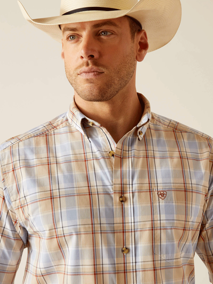 Ariat Men's Pro Series Denzel Classic Fit Short Sleeve Shirt - Beige | Western Work Shirt for Ranch, Rodeo & Casual Wear