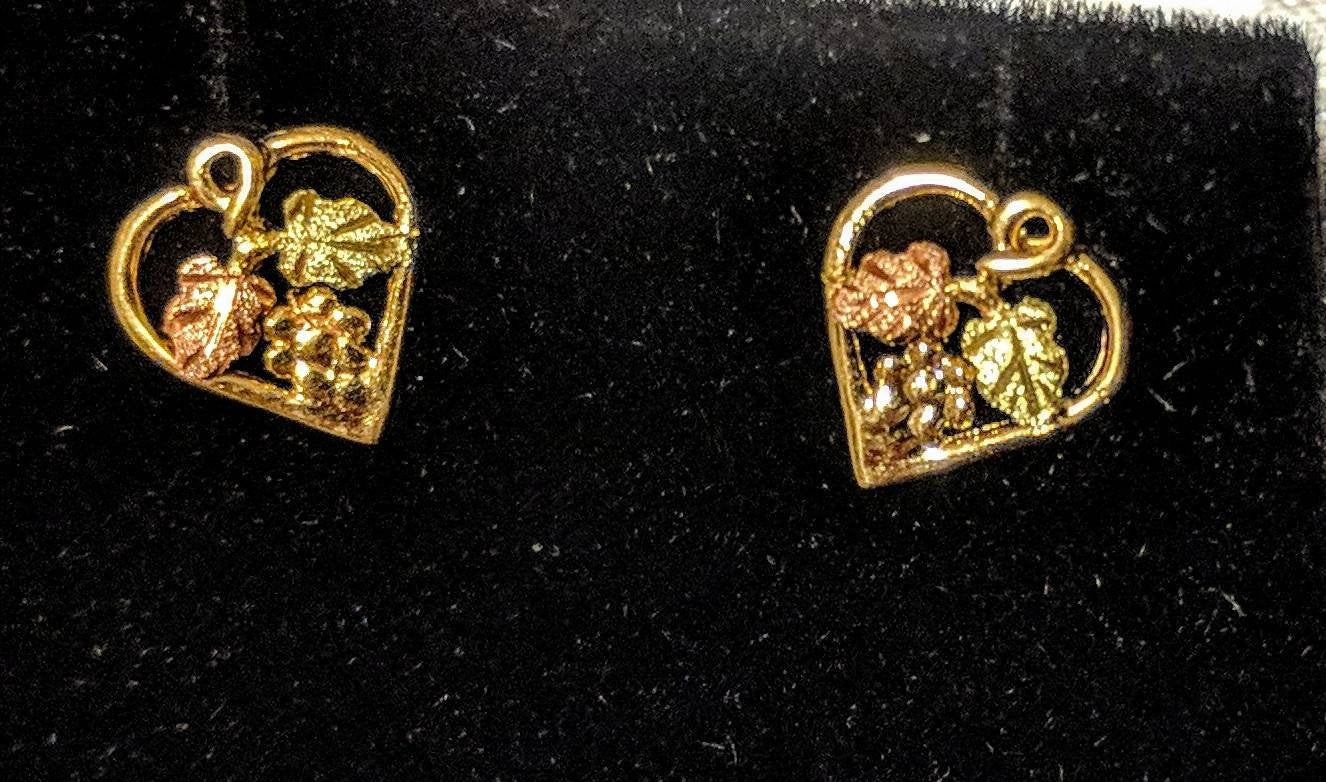 10kt Solid Gold Three-Tone Heart & Leaf Stud Earrings Set (Red & Green Leaves) - Perfect for Valentine's Day Gifts, Anniversary Presents & Everyday Jewelry