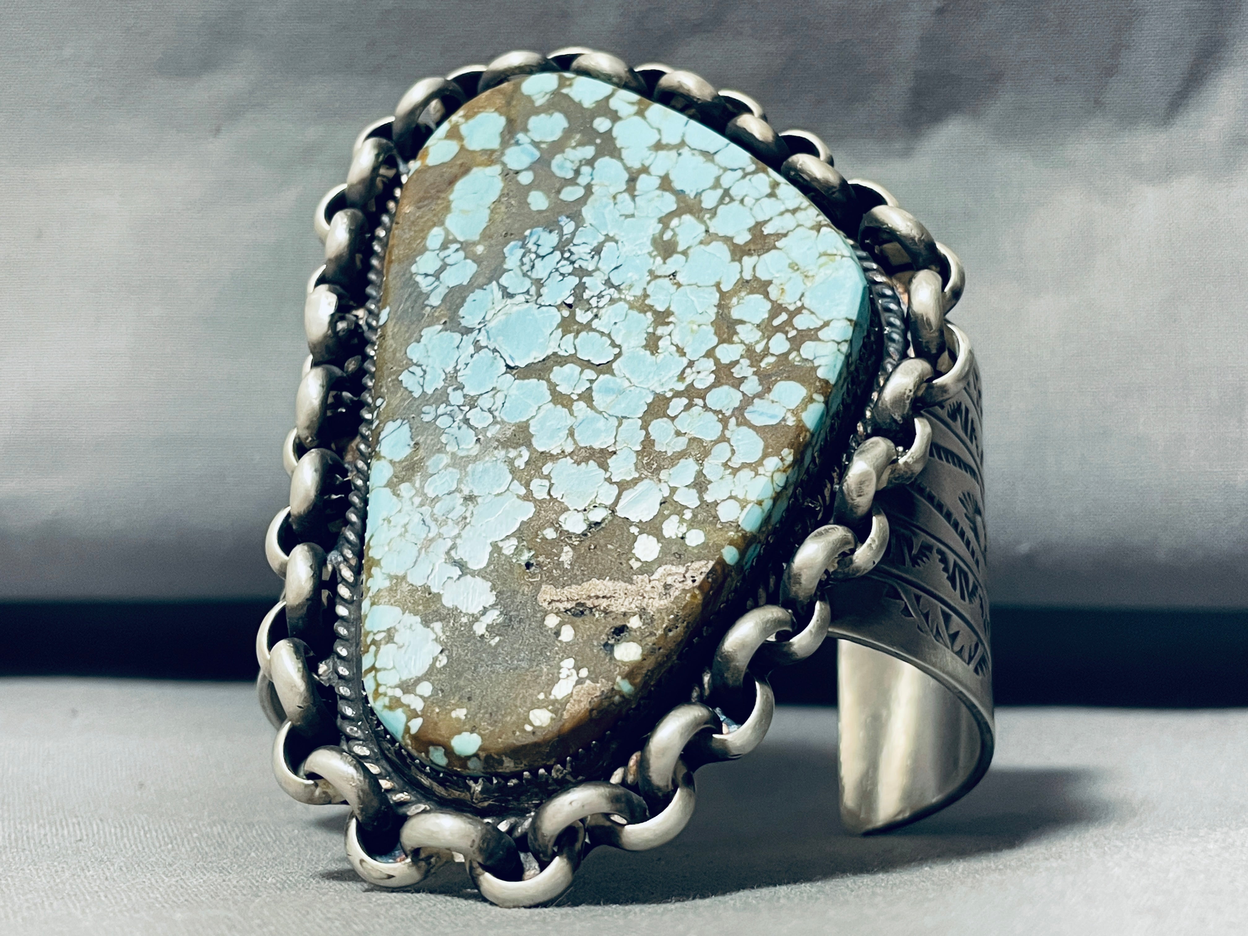Authentic Native American Navajo Turquoise Sterling Silver Bracelet - 177g Handmade Interlocking #8 Design for Women, Perfect for Boho Fashion & Spiritual Healing Jewelry