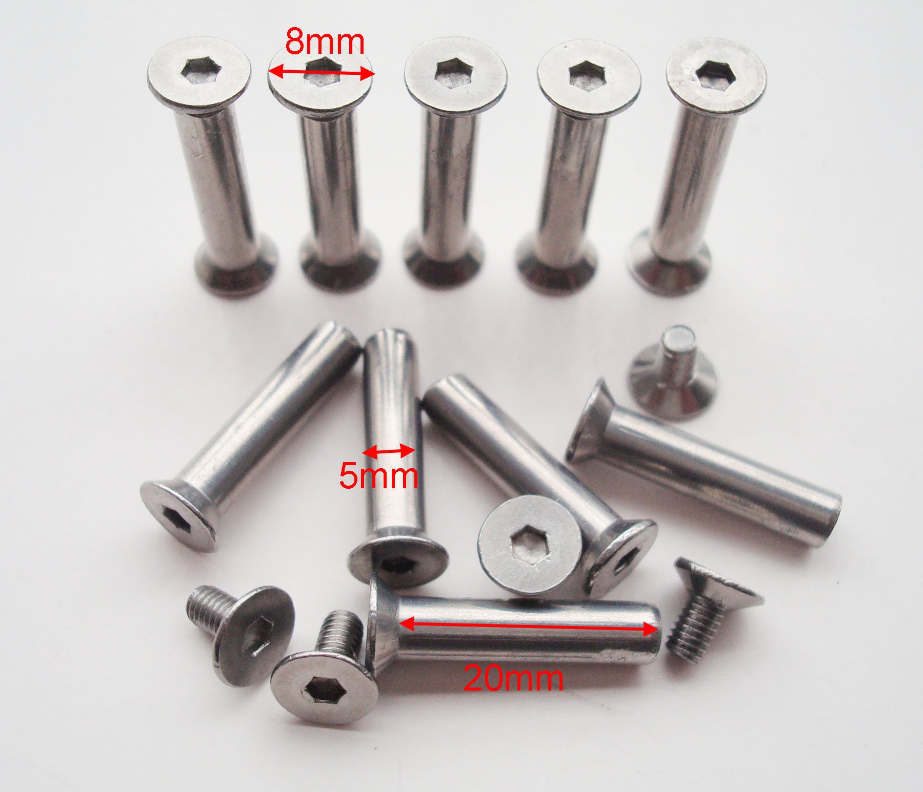 10 Sets DIY Knife Handle Fasteners - Flat Head Hex Screws for Tactical Survival & EDC Knives | Stainless Steel Shaft Screws for Knife Repair & Custom Builds | Outdoor, Camping & DIY Projects