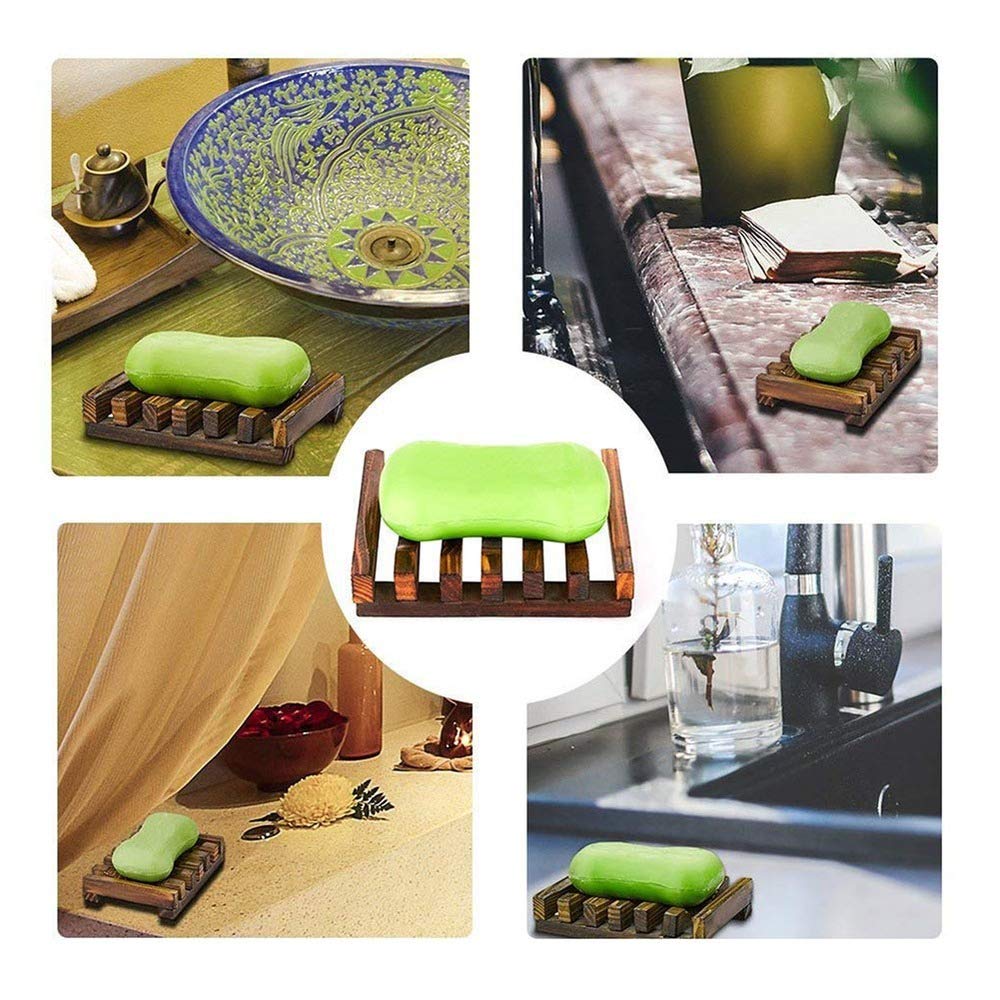 Handmade Wooden Soap Dish Set of 2 - Natural Bathroom Soap Holder for Shower, Sink Countertop - Rustic Home Decor & Spa Gift Idea - Perfect for Bath, Vanity, and Guest Room Organization