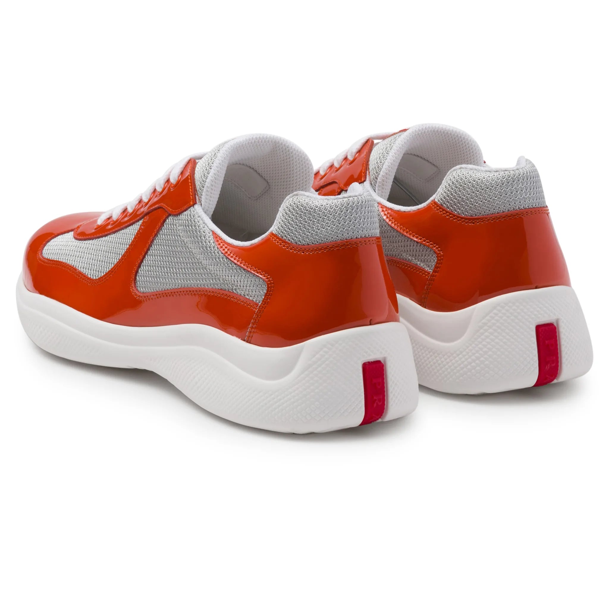 Prada Americas Cup Orange & Silver Sneakers for Men - Stylish Luxury Running Shoes for Casual Wear & Fashion Street Style