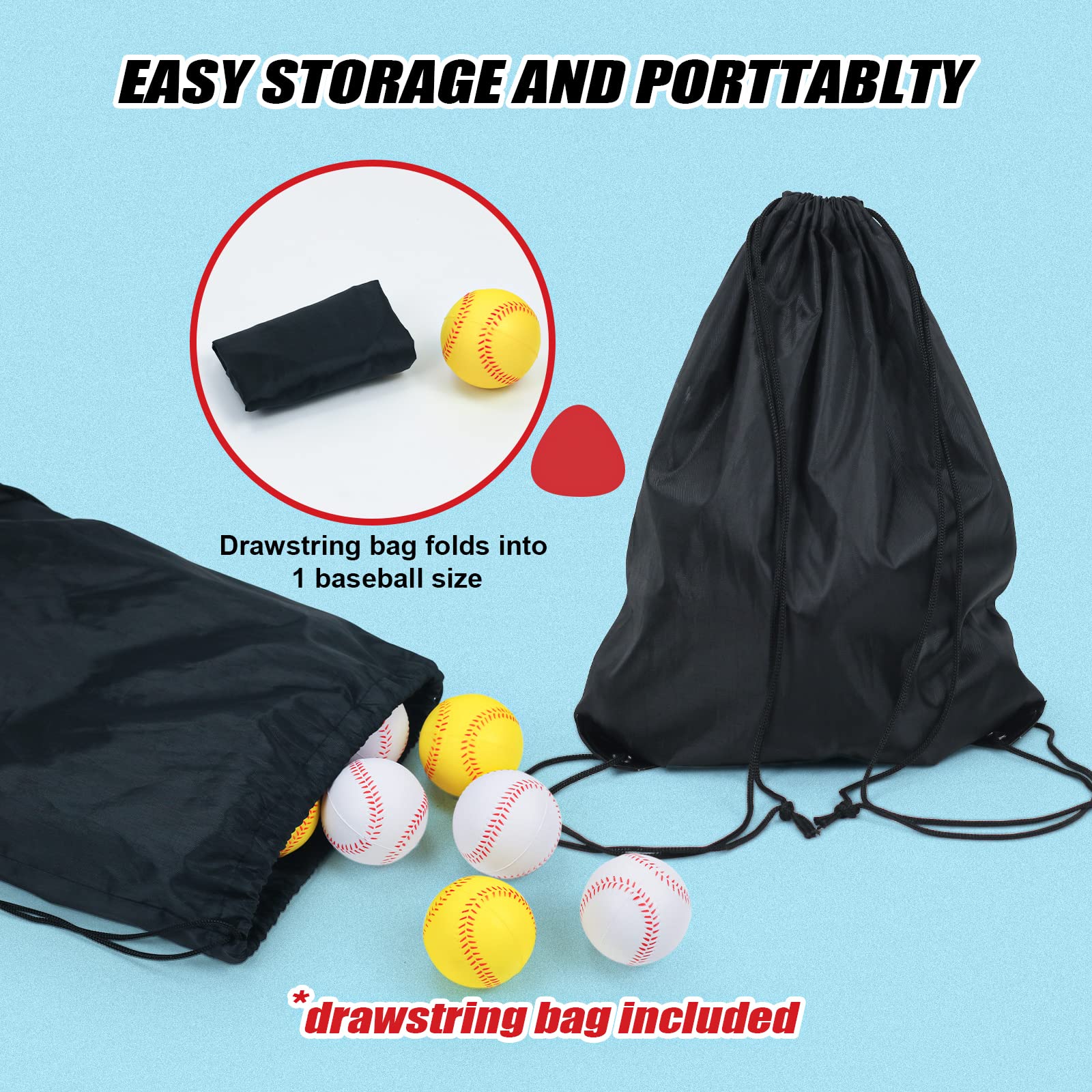 9 Inch Foam Baseballs - Soft Training Baseballs for Pitching Practice, Stress Relief & Baseball Drills | Includes Drawstring Bag | Perfect for Kids, Beginners & Indoor/Outdoor Training