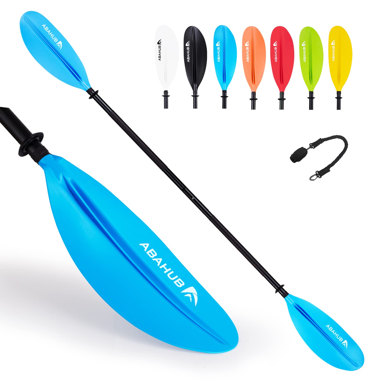 Abahub 90.5 Inch Kayak Paddle - Lightweight Aluminum Alloy Shaft with Durable Plastic Blades (Black/Blue/Green/Orange/Yellow) - Includes Free Paddle Leash for Kayaking, Canoeing & Boating | Perfect for Recreational Paddling, Fishing Trips & Water Sports Adventures
