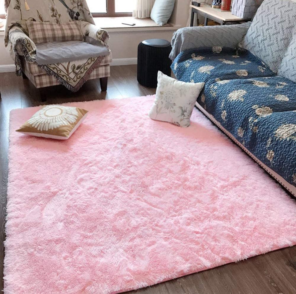 Ultra Soft Pink Shag Rug 5x8 Feet - Fluffy Furry Area Rug for Bedroom, Living Room, Nursery & Kids Room Decor - Non-Slip Modern Indoor Floor Carpet - Perfect for Cozy Home Decor, Girls' Bedroom & Playroom