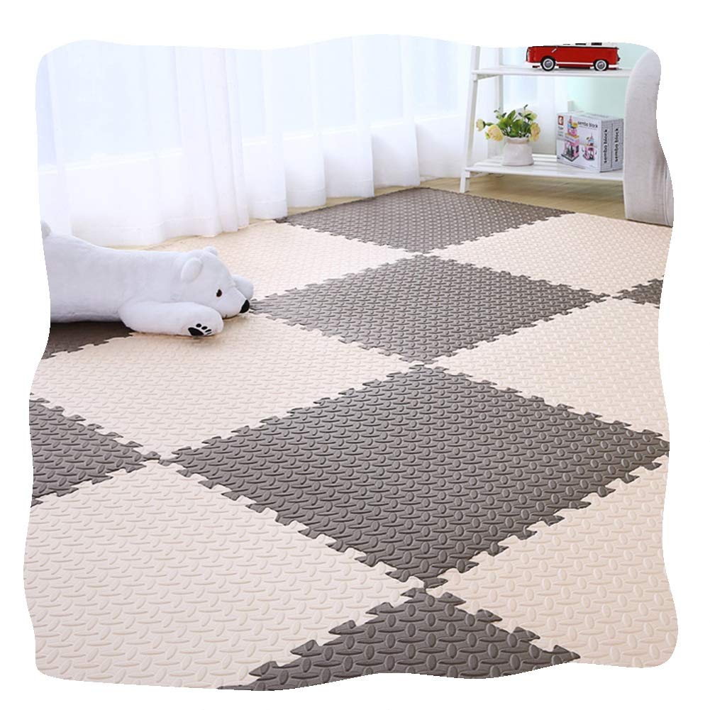 JIAJUAN Interlocking Foam Play Mat for Kids - 12-Piece Non-Slip Puzzle Floor Tiles (60x60x1.2cm) - Waterproof, Soft & Safe for Baby Crawling, Playroom, Nursery, Daycare & Home Gym