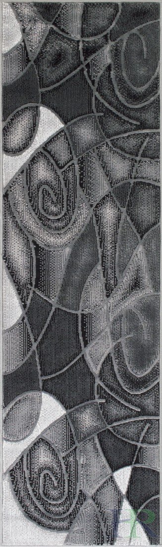 HR Gray/Black/Silver Abstract Area Rug - Modern Contemporary Non-Shedding Circle Wave Design - 2’x7’ Runner for Bedroom, Living Room & Hallway Decor
