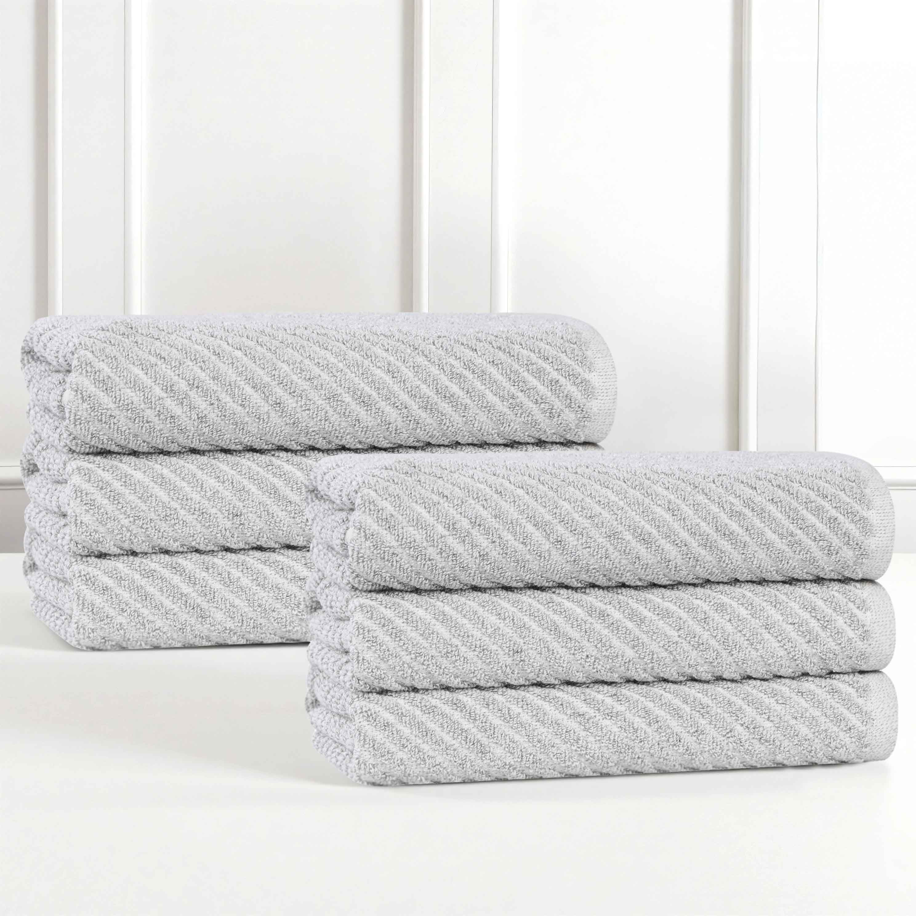 Premium Cotton Blend Diagonal Stripes Hand Towels Set of 6 - Soft Absorbent Bath & Kitchen Towels for Bathroom, Spa, Gym & Guest Use