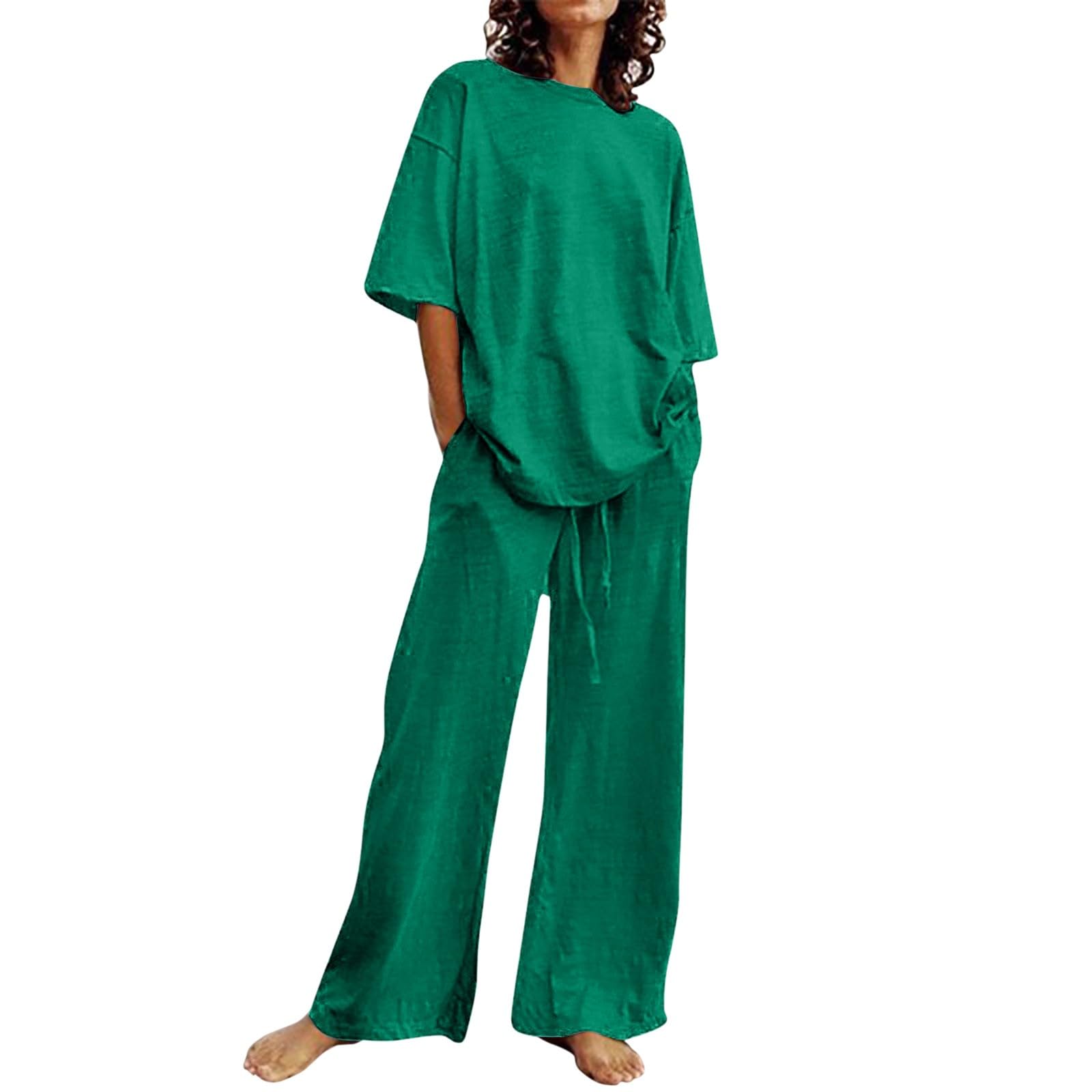 Women's Summer Romper Outfits - 2 Piece Short Sleeve Crop Top & Wide Leg Pants Set | Beachwear, Vacation, Casual Wear