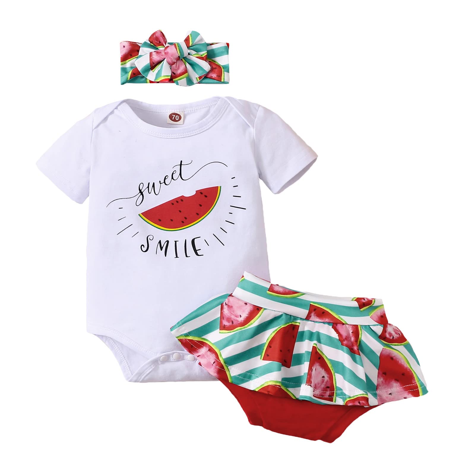 Digood Baby Boys Girls Short Sleeve Watermelon Print Romper Outfit with Ruffles & Headband - Cute Summer Playwear for Infants, Photo Shoots & Birthday Parties