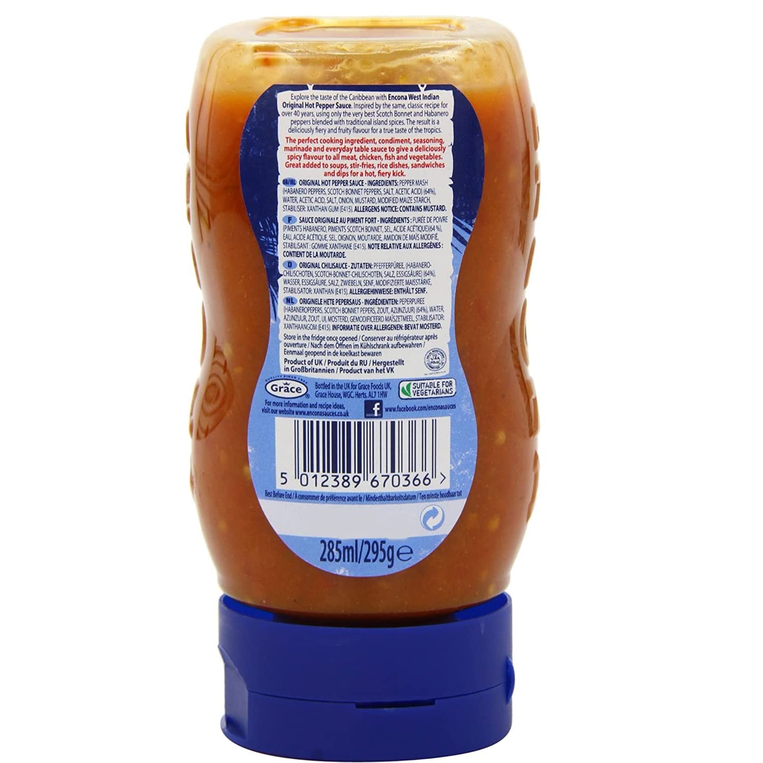 Encona Original Squeezy Hot Pepper Sauce - 285ml (Pack of 3) | Spicy Chili Condiment for Tacos, Wings & BBQ | Vegan & Gluten-Free Hot Sauce