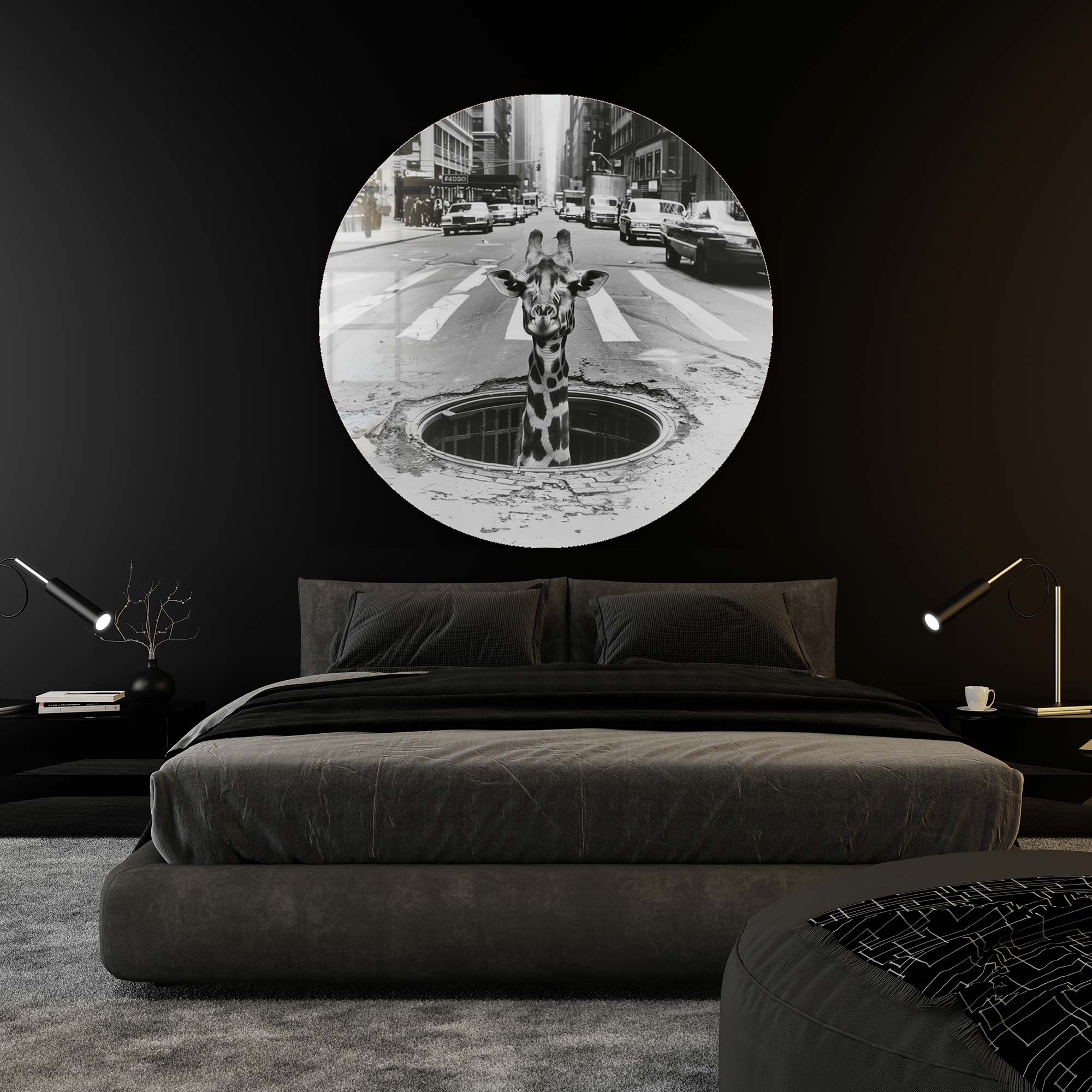 Peek a Giraffe Rounded Glass Wall Art - Elegant Home Decor for Living Room, Nursery & Office