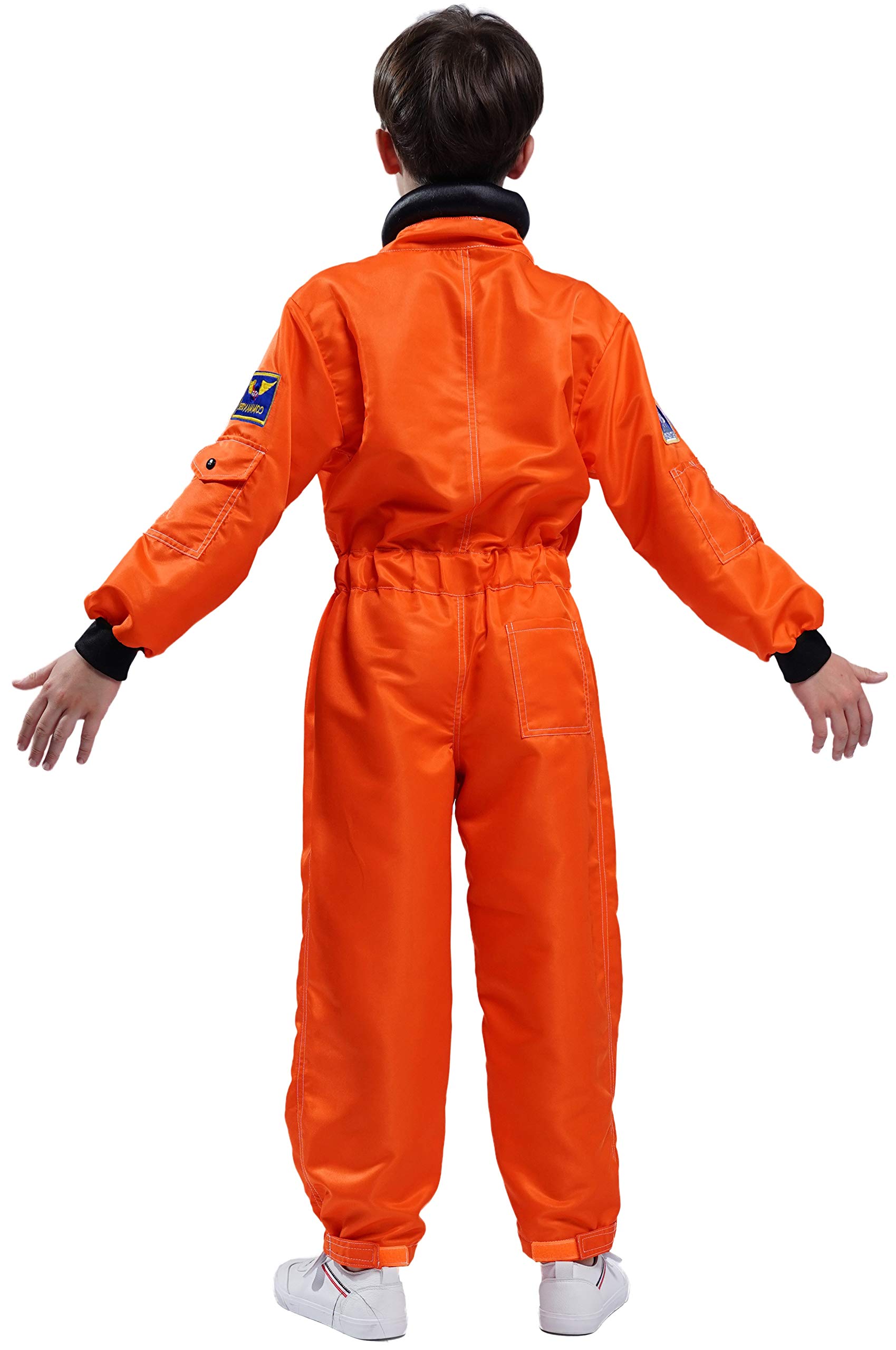 Kids Astronaut Costume Space Suit Onesie - Embroidered NASA Patches & Pockets - Halloween Dress Up, Birthday Party, Space Theme Cosplay - Orange (Size 4/6) for Toddlers & Boys