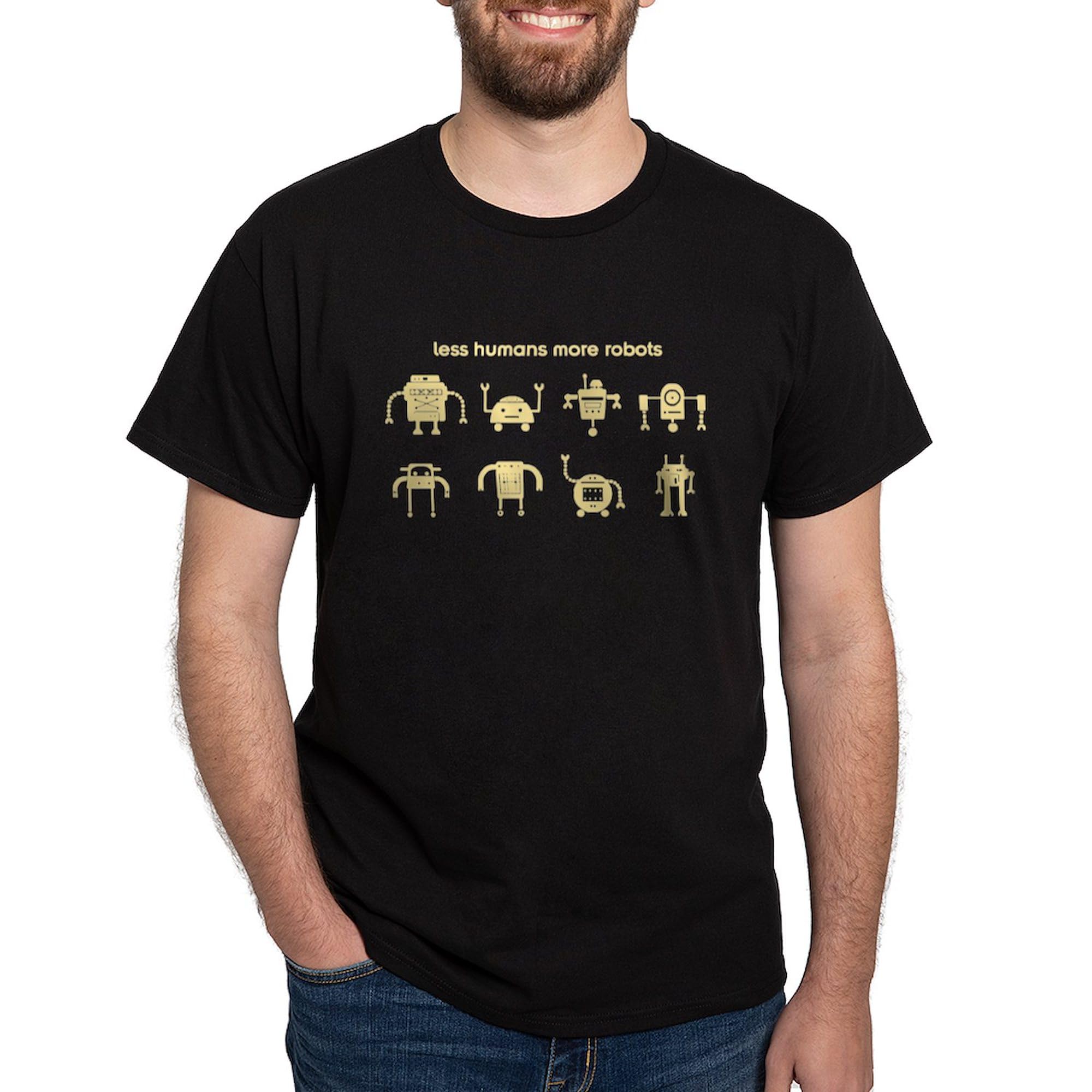 Less Humans More Robots Dark T-Shirt for Men | 100% Cotton Classic Graphic Tee | Funny Robot Lover Gift for Tech Enthusiasts & Sci-Fi Fans
