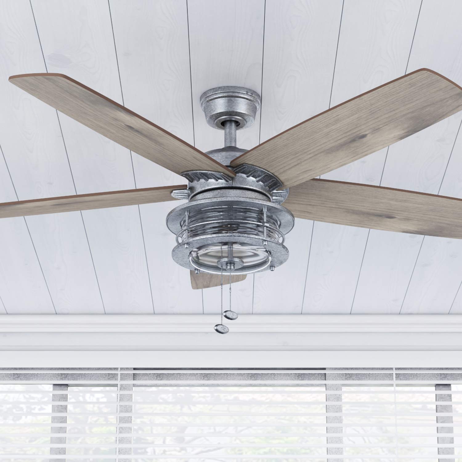Honeywell Foxhaven 52 Inch Farmhouse Ceiling Fan with LED Light - Indoor/Outdoor Dual Mount, 5 Blades in Ebony & Silver Oak Finish - Perfect for Patio, Bedroom, Living Room & Covered Porch (Model 51631-01)