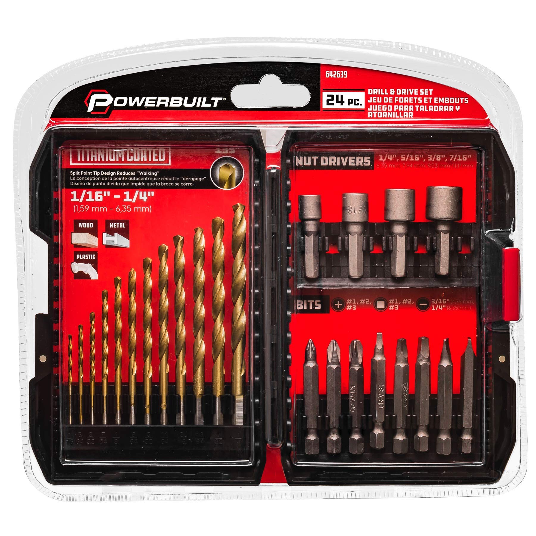 Powerbuilt 24-Piece Titanium Drill and Drive Bit Set - High-Performance Power Tool Accessories for DIY, Construction & Home Improvement Projects (Model 642639)