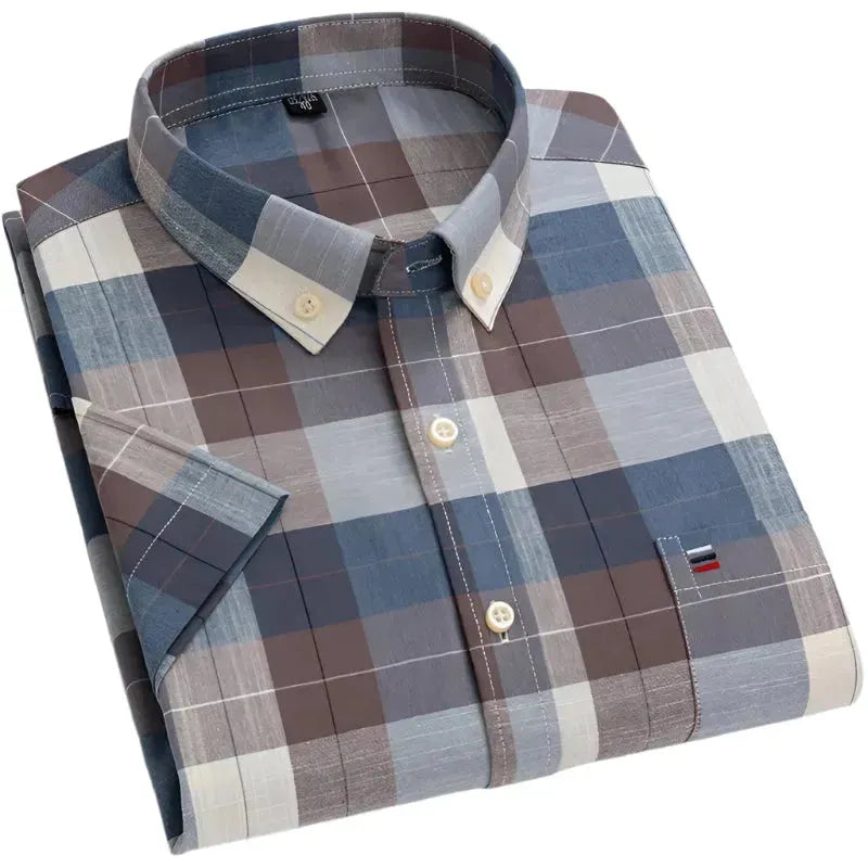 Men's Short Sleeve Plaid Cotton Shirt - Casual Button Down Shirt for Men - Perfect for Summer, Outdoor Activities & Office Wear