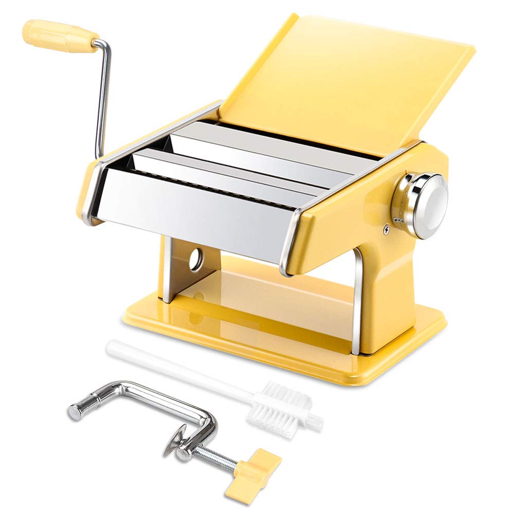 Elabo Stainless Steel Pasta Maker Machine - 7 Adjustable Thickness Settings with Hand Crank for Homemade Spaghetti, Fettuccine, Lasagna & Dumpling Skins | Perfect for Italian Cuisine, Family Cooking & Restaurant Use