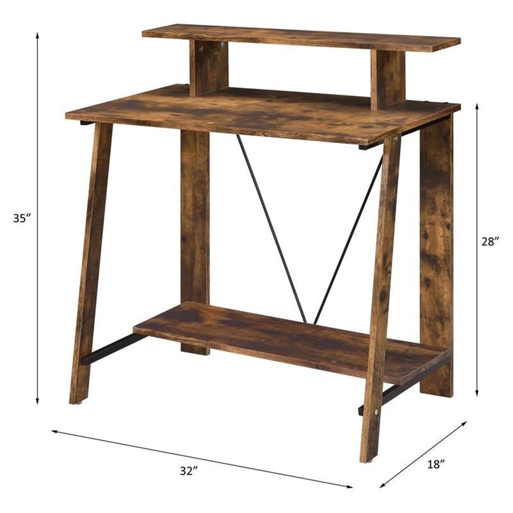 Acme Nypho Wooden Writing Desk with 2 Shelves - Weathered Oak & Black Finish | Home Office, Study Room & Workspace Solution