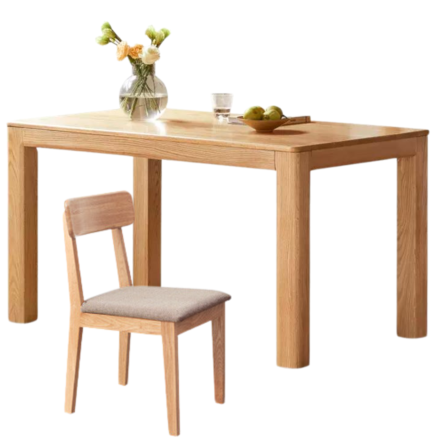 55.1x31.4x29.9 inch / 140x80x76 cm / Natural Wood Color / Dining table + four chairs curved back