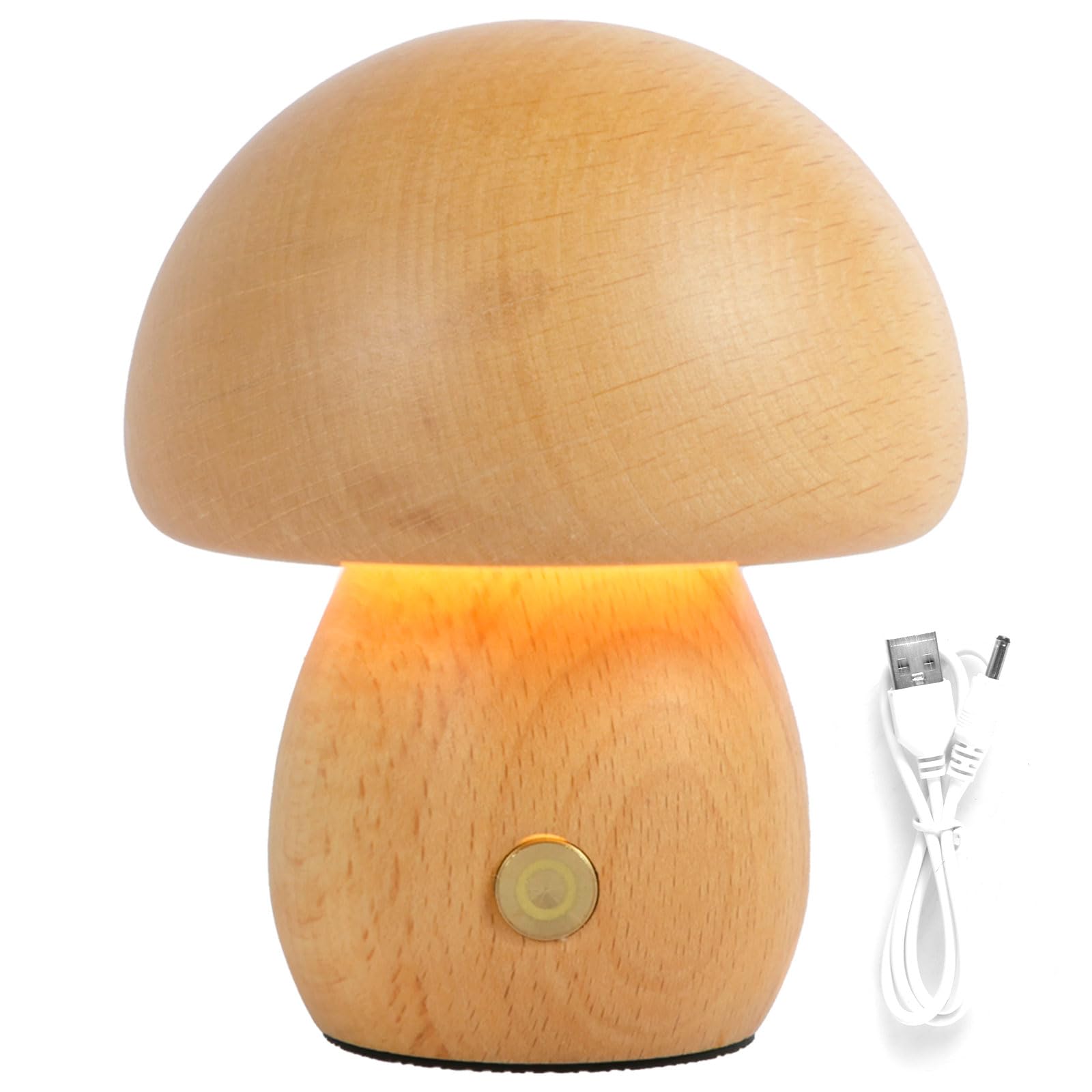 USB Rechargeable Mushroom Night Light - Dimmable LED Touch Lamp with 600mAh Battery, Wooden Table Lamp for Bedroom, Living Room, Nursery | Eye Protection Ambient Lighting for Kids & Adults | Perfect for Bedside, Reading Corner, and Cozy Home Decor