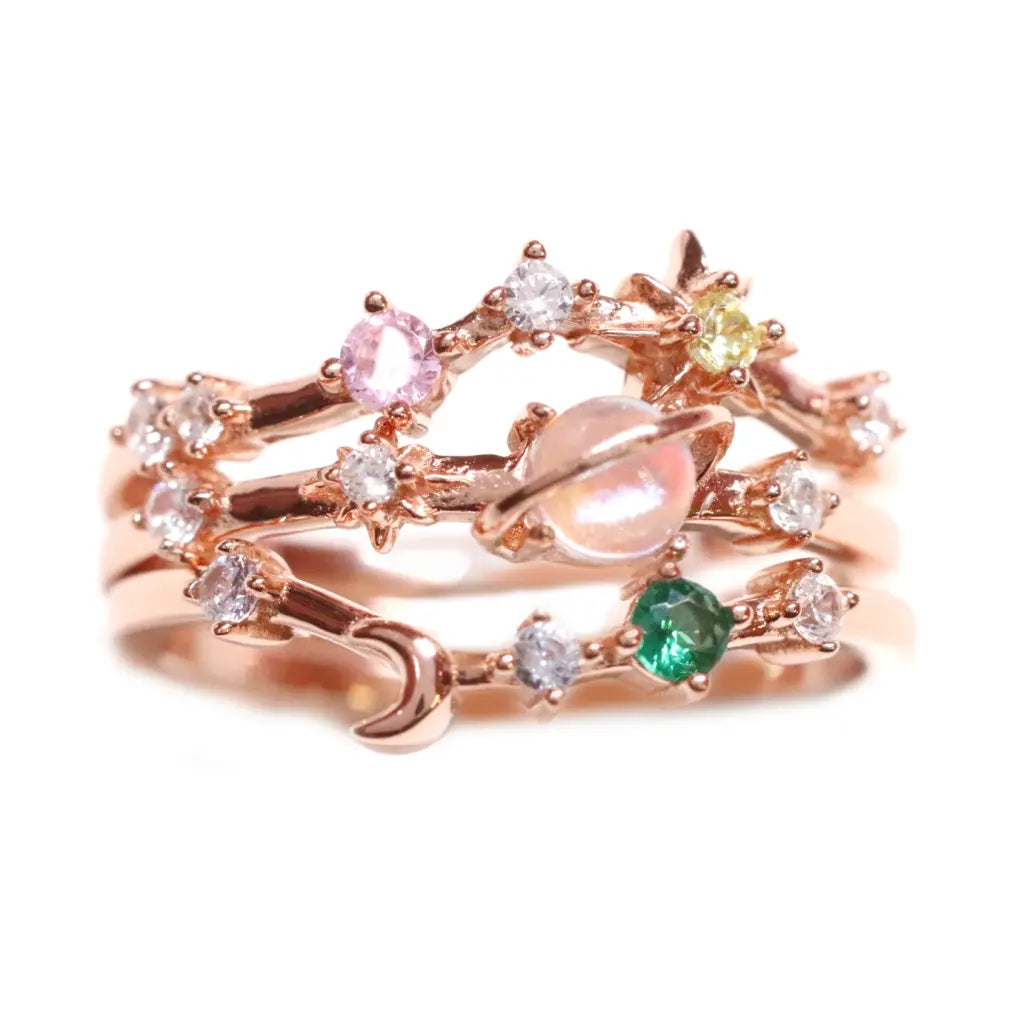 Stackable Galaxy Rings for Women - Elegant Space-Themed Jewelry Set for Layering & Everyday Wear - Perfect for Gifts, Parties & Boho Fashion