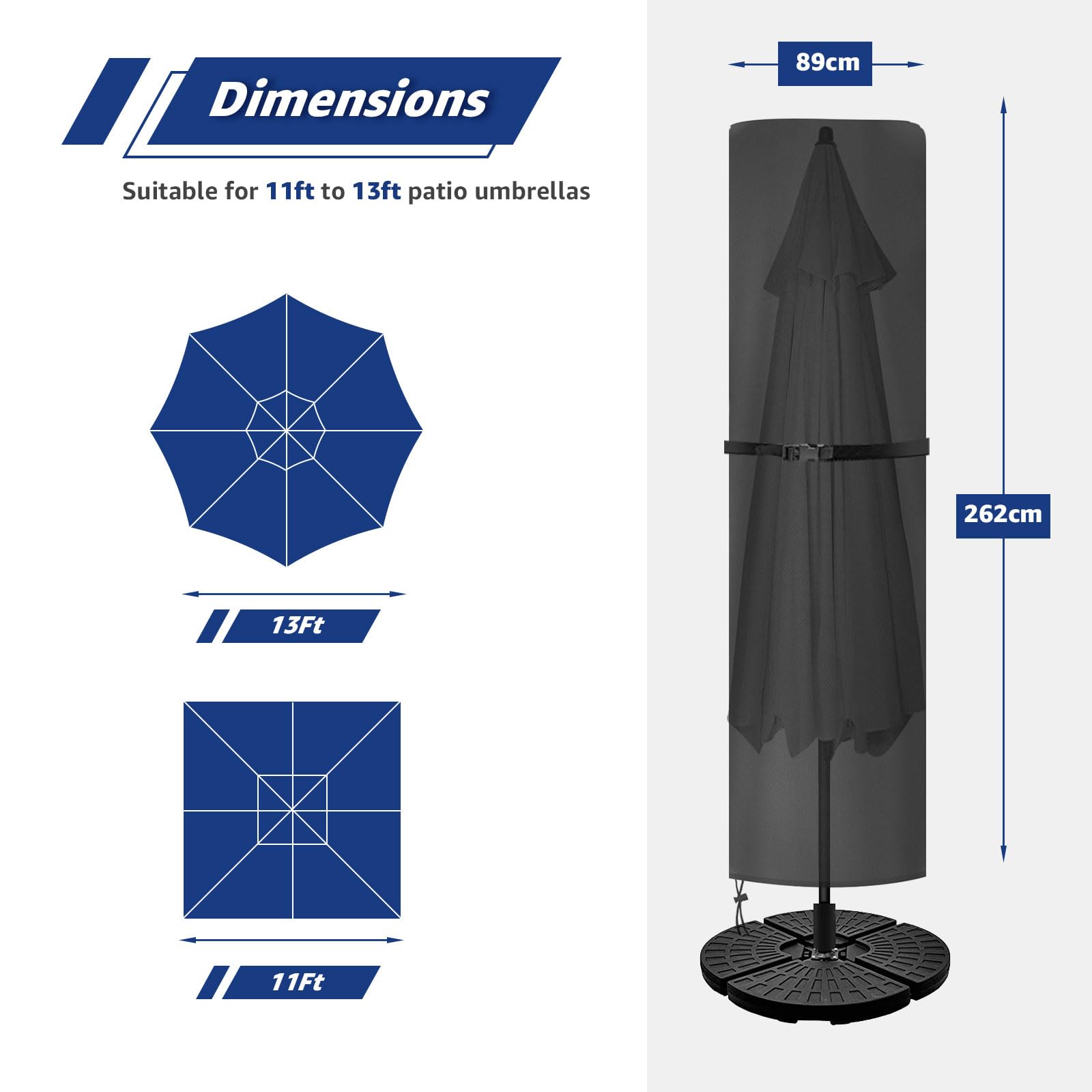 Waterproof 420D Cantilever Umbrella Cover for 9-11ft Outdoor Offset Umbrellas - Snowproof Zippered Winter Protection (Black) | Perfect for Patio, Garden, Poolside & Backyard Market Umbrella Protection