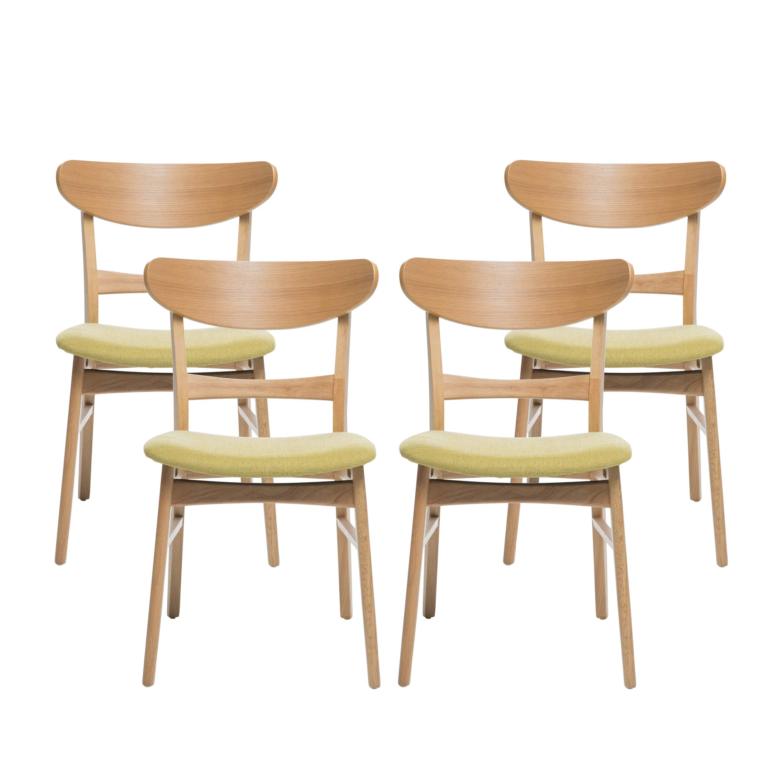 Christopher Knight Home Gloria Mid-Century Modern Dining Chairs, Set of 4 - Green Tea Upholstery & Natural Oak Wood - Perfect for Dining Room, Kitchen, or Breakfast Nook