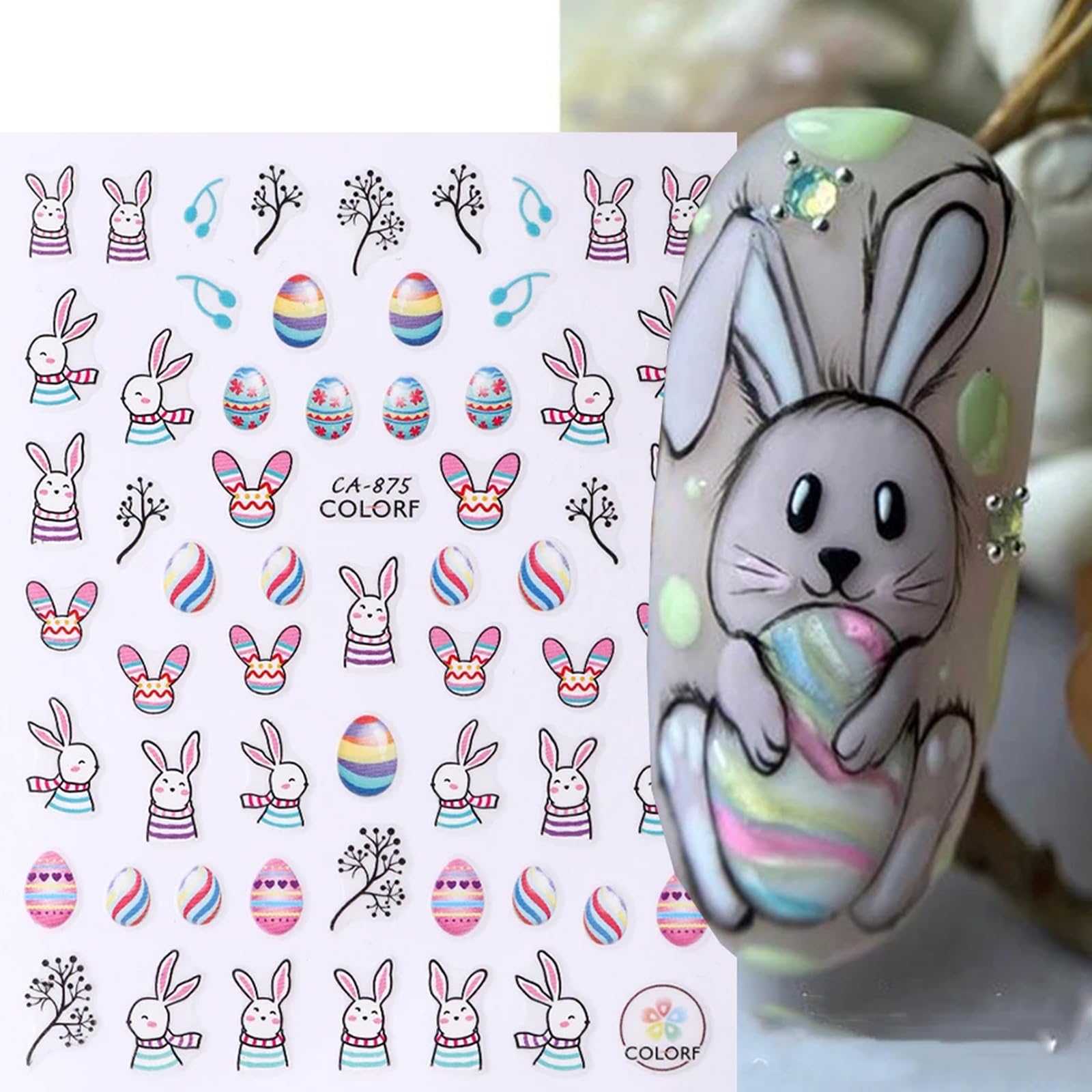 Easter Bunny Nail Art Stickers - Cute Rabbit & Carrot Nail Decals with Glitter - Adorable Easter Nail Designs for Women & Girls - Perfect for Easter Parties, Spring Nail Art, and Holiday Nail Decorations