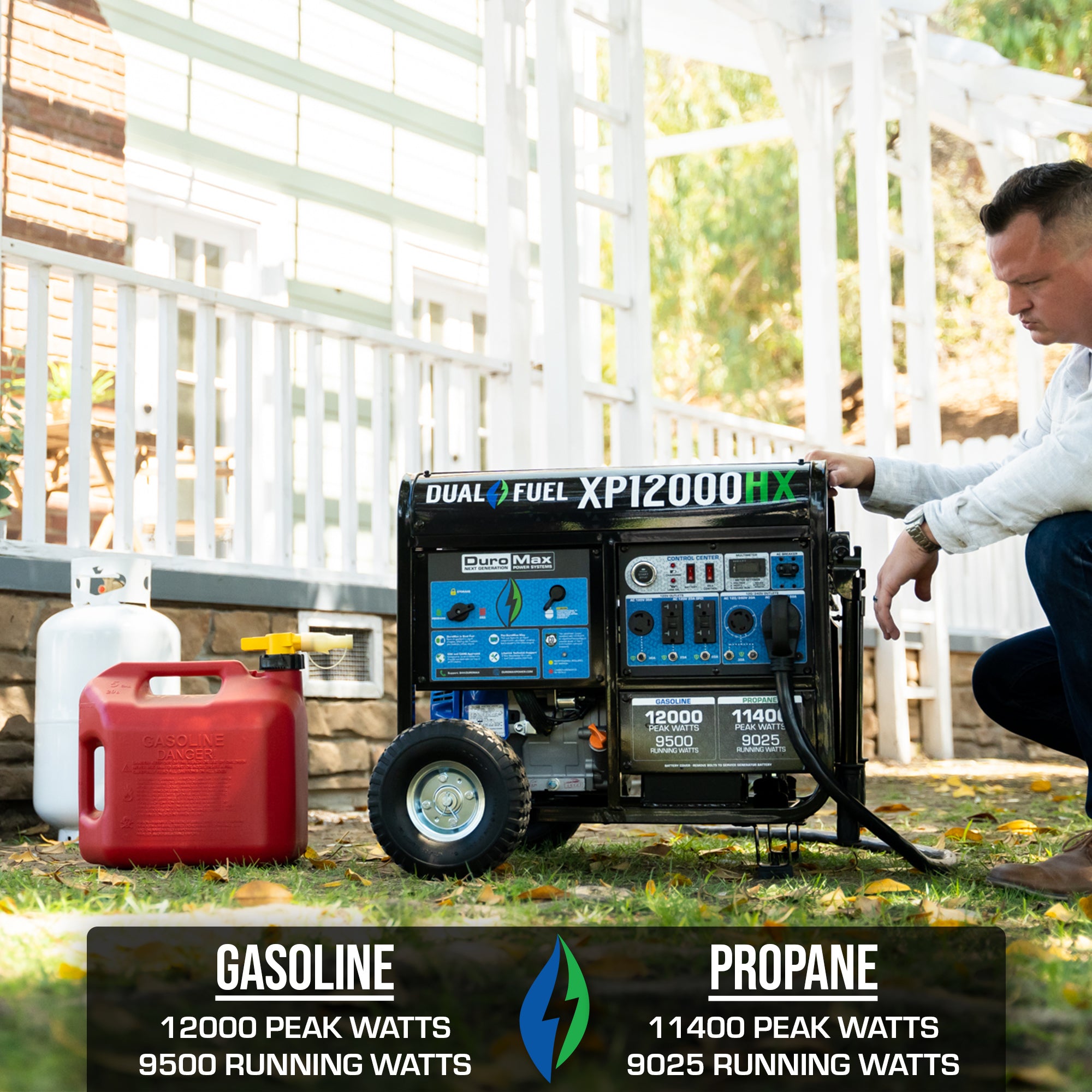 DuroMax XP12000HX 9500W/12000W Dual Fuel Portable Generator with CO Alert & Electric Start - Perfect for Home Backup Power, Camping, Job Sites, and Emergency Use