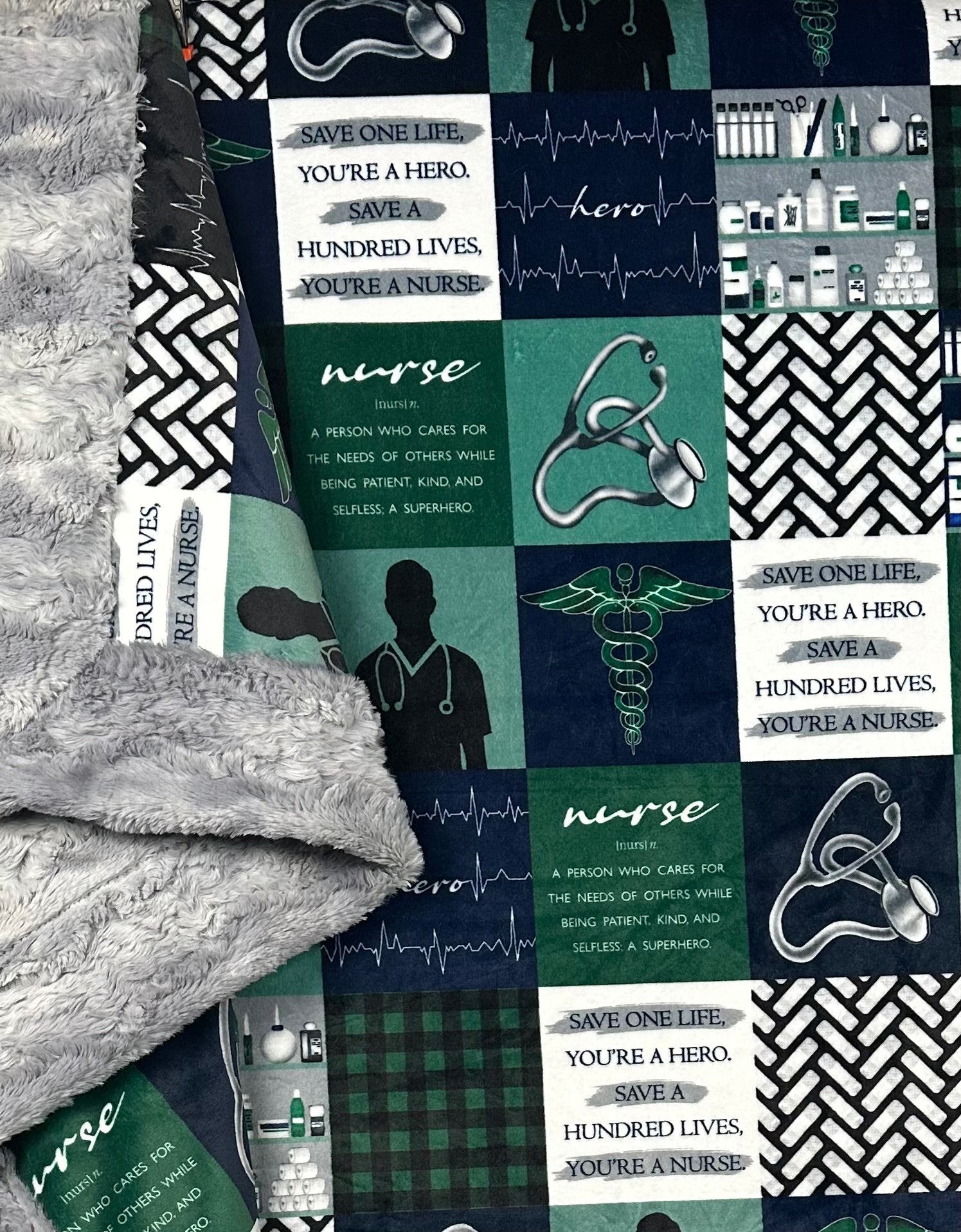 Premium R.N. Evergreen & Blue Nurse Design Large Fleece Blanket 56