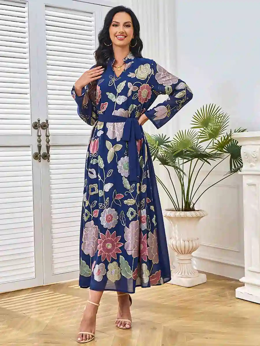 Elegant Eid Caftan Dress with Embroidery & Sequins - Women's Moroccan Kaftan #25216 for Special Occasions & Celebrations