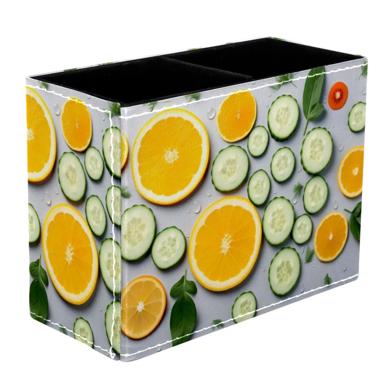 FVQL Orange & Cucumber Pencil Holder & Makeup Brush Organizer - Stylish Desk Accessory for Office, School, and Vanity Table Organization