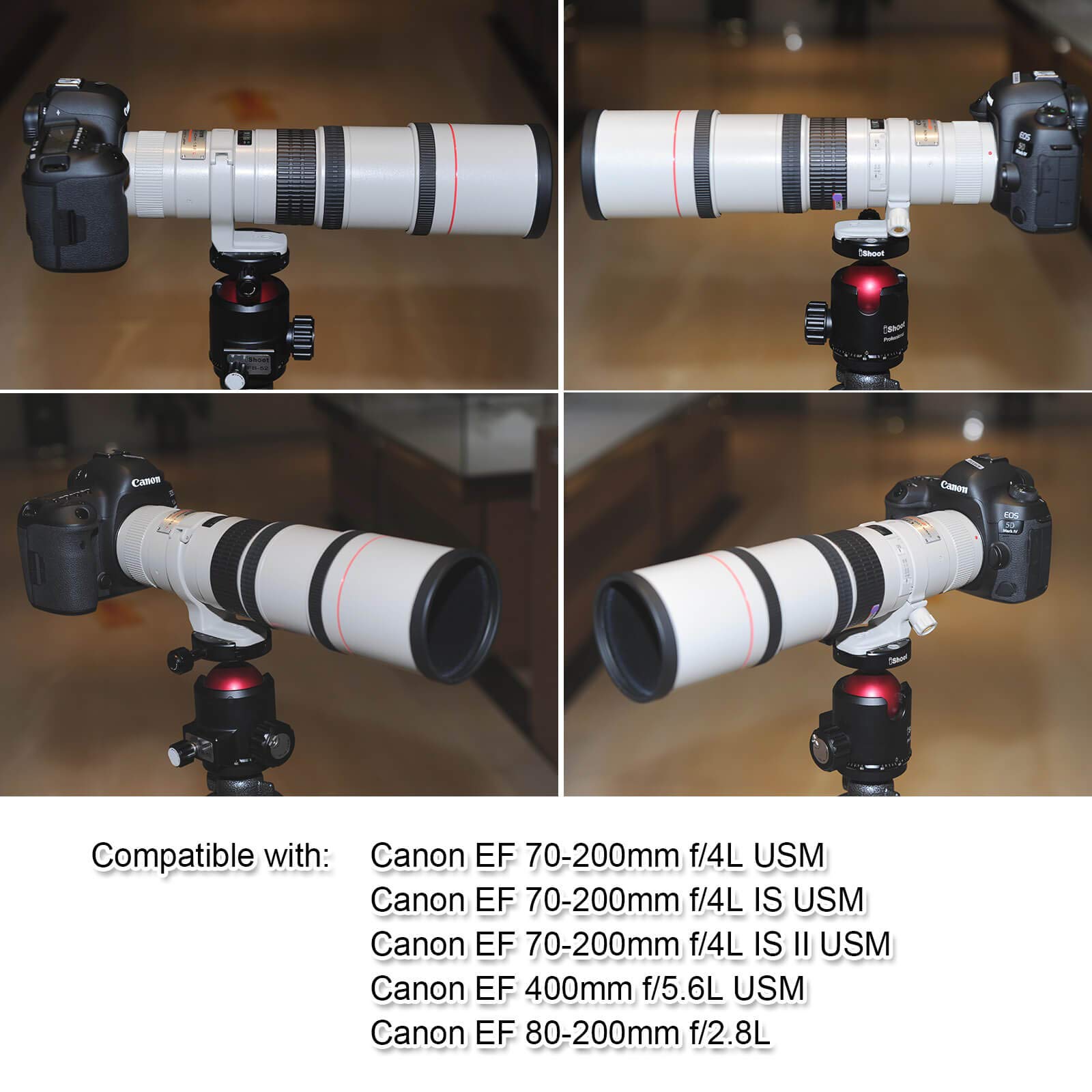 iShoot 65.5mm Tripod Mount Ring Lens Collar Support for Canon EF 70-200mm f/4L USM, 80-200mm f/2.8L & 400mm f/5.6L - Arca-Swiss Quick Release Plate Compatible with Tripod Ball Head - Perfect for Wildlife Photography, Sports Shooting & Travel Videography
