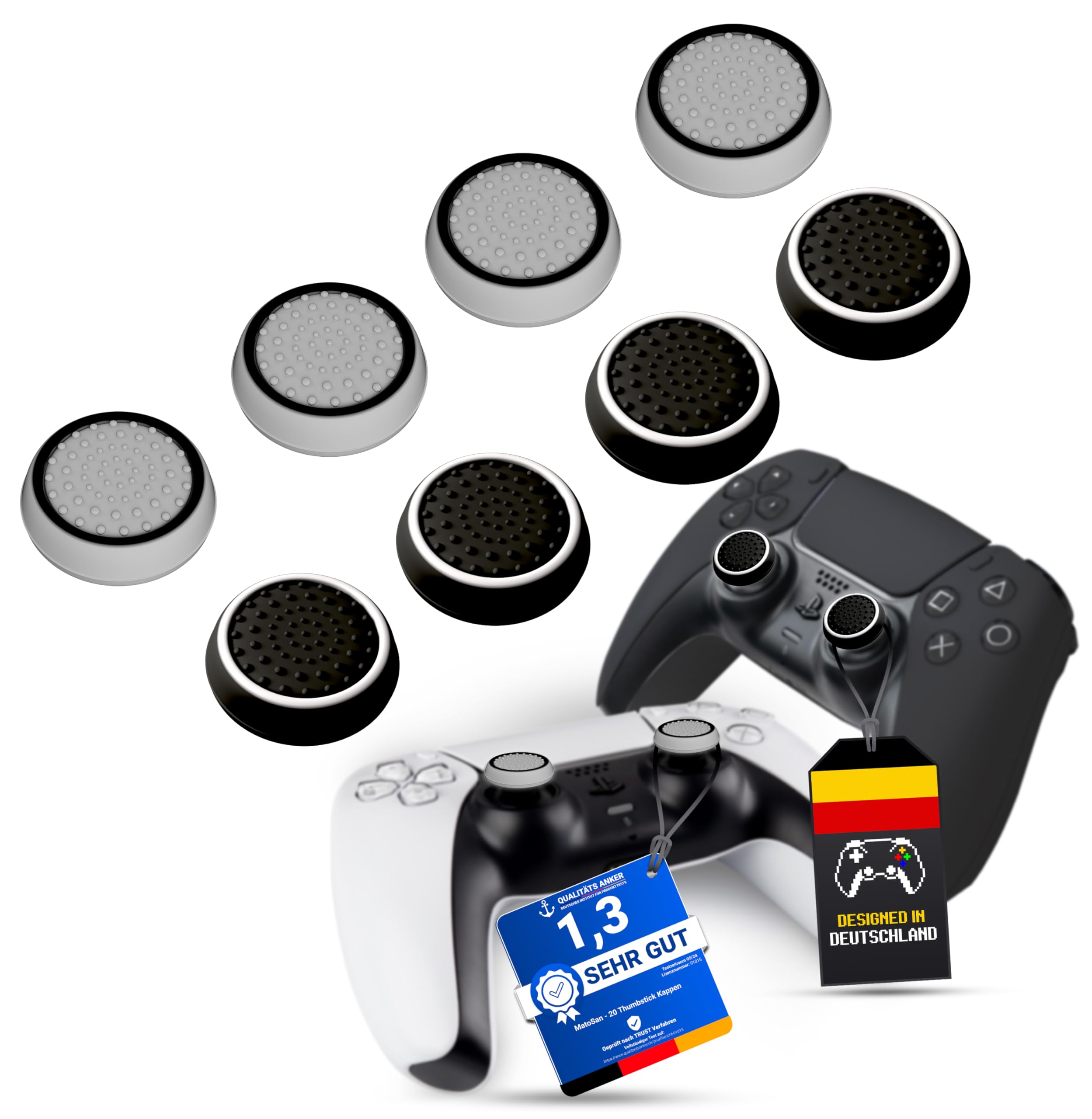 MatoSan® Grip Joystick Caps - 8 Pack Analog Stick Covers for Xbox One/Series X/S, Switch Pro Controller, PS5/PS4 - Enhanced Grip & Precision for Gaming - Perfect for FPS, Racing & Action Games
