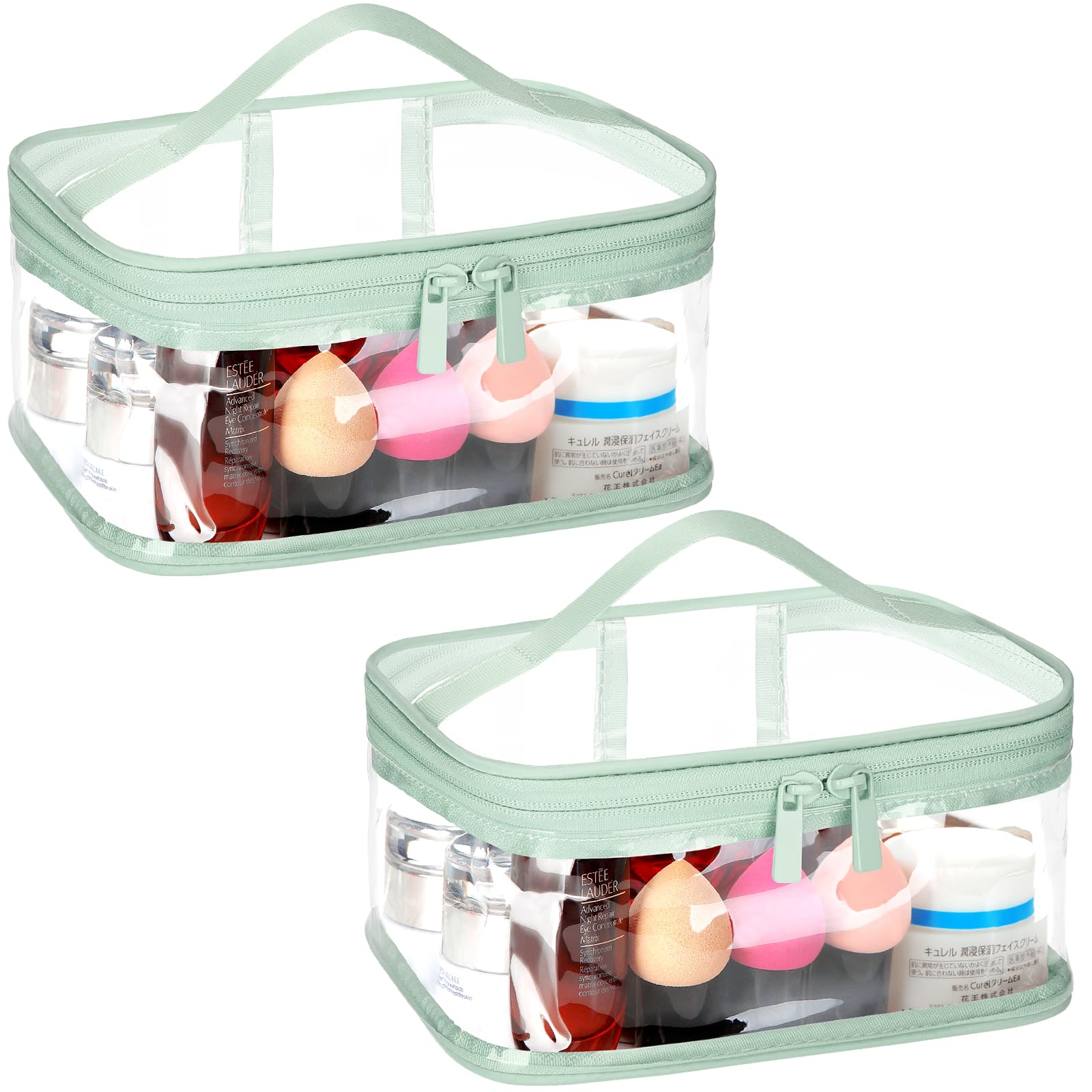 HAOGUAGUA 2-Pack Clear Makeup Bags for Travel - TSA Approved Waterproof Transparent Toiletry Organizer (Green) | Perfect for Airports, Gym & Daily Essentials Storage