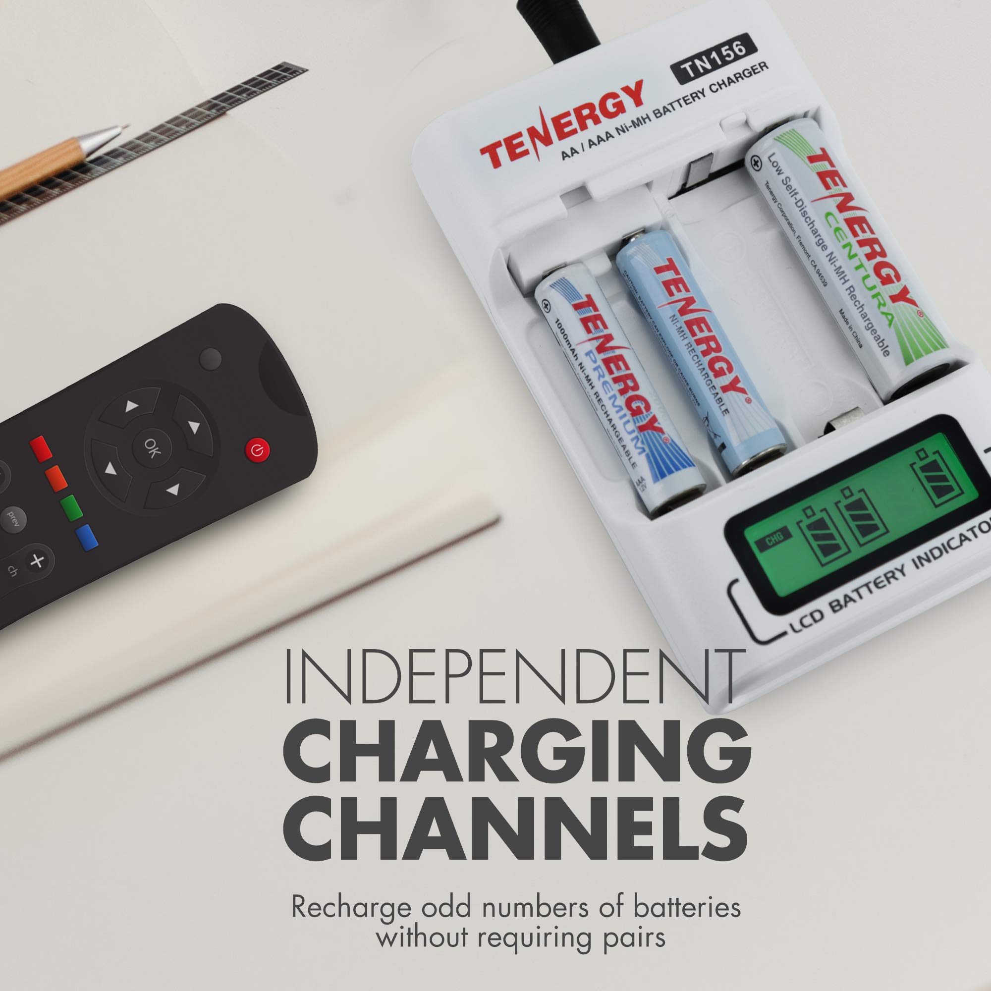 Tenergy TN156 4-Bay AA/AAA NiMH NiCD LCD Battery Charger - Fast Charging for Rechargeable Batteries | Perfect for Cameras, Game Controllers, Toys & Household Electronics